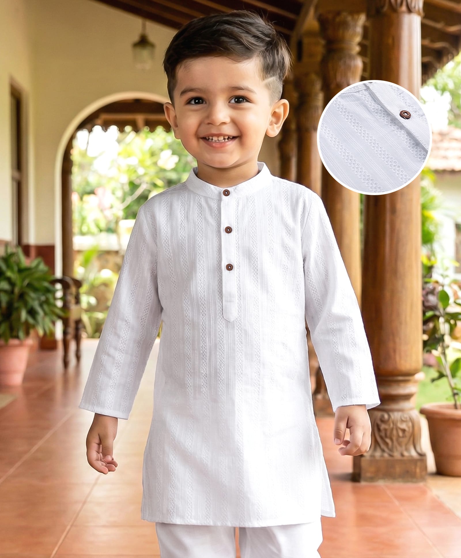 Babyhug 100% Cotton Dobby Woven Full Length Solid Kurta - White-picture-35