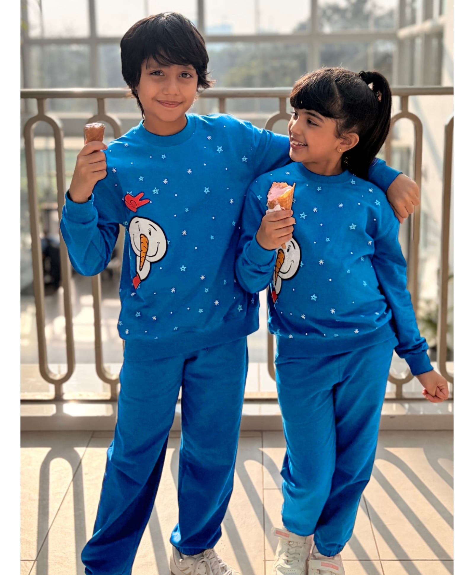 Nap Chief Pure Cotton Knit Full Sleeves Snowman Printed Winter Sweatshirt & Joggers Set - Blue-picture-38