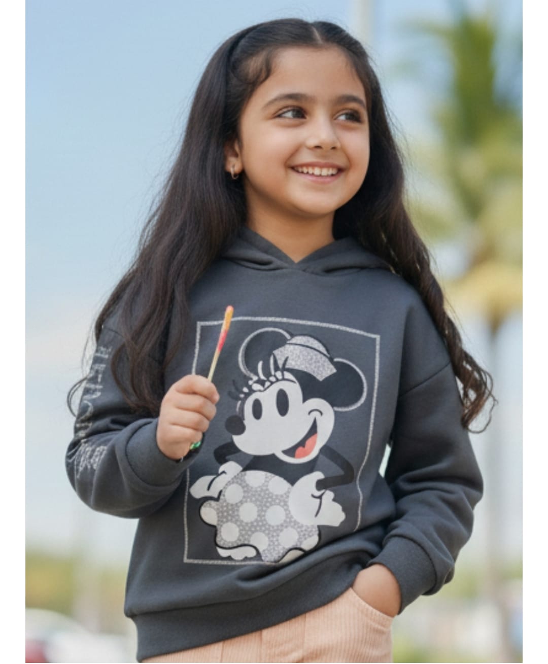 Nap Chief Cotton Blend Knit Disney Mickey Mouse & Friends Featuring Full Sleeves Minnie Mouse Printed Light Winter Hooded Sweatshirt - Charcoal Grey-picture-26