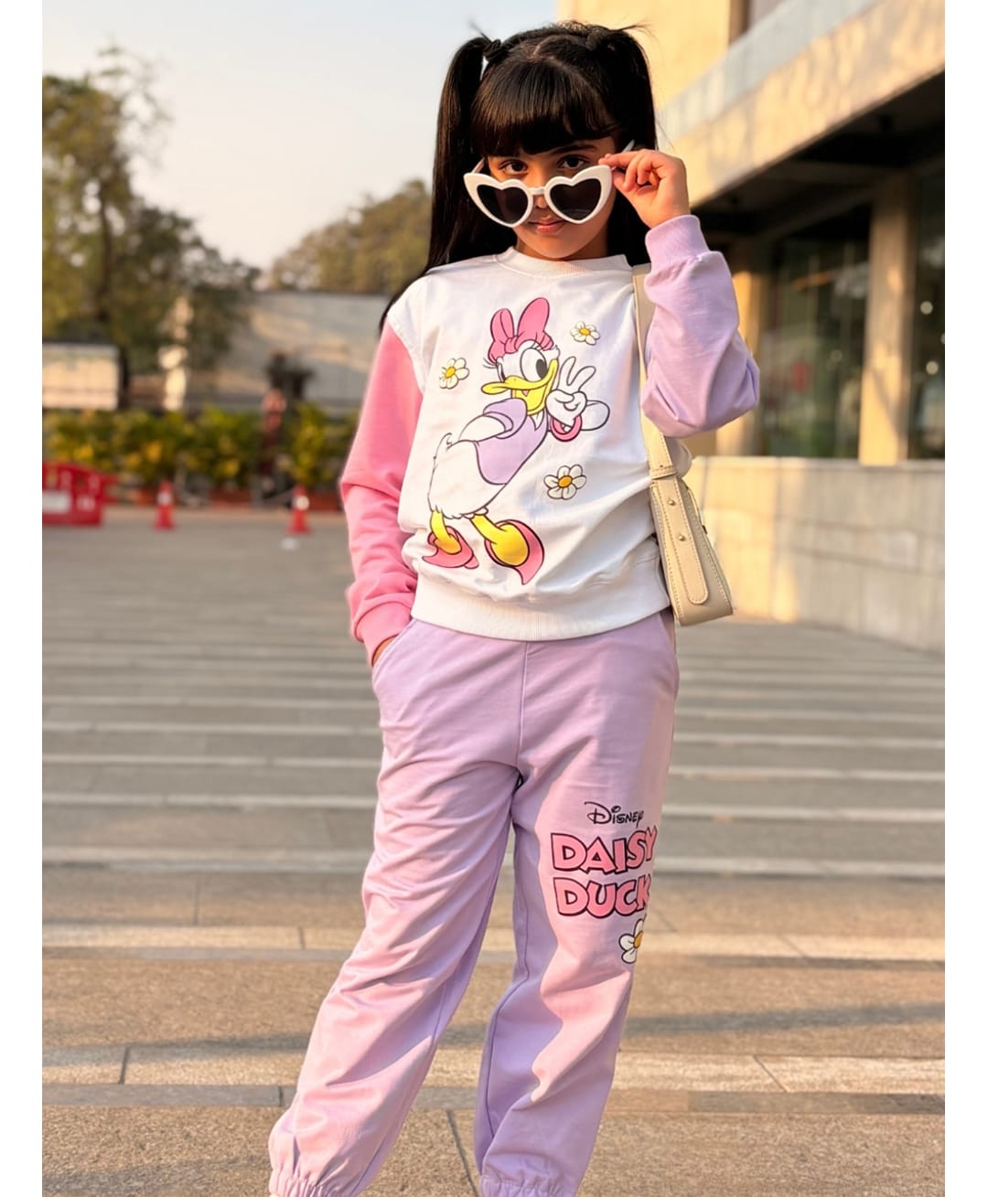 Nap Chief Cotton Blend Knit Mickey & Friends Featuring Full Sleeves Daisy Duck Printed Winter Sweatshirt & Joggers Set - White-picture-24