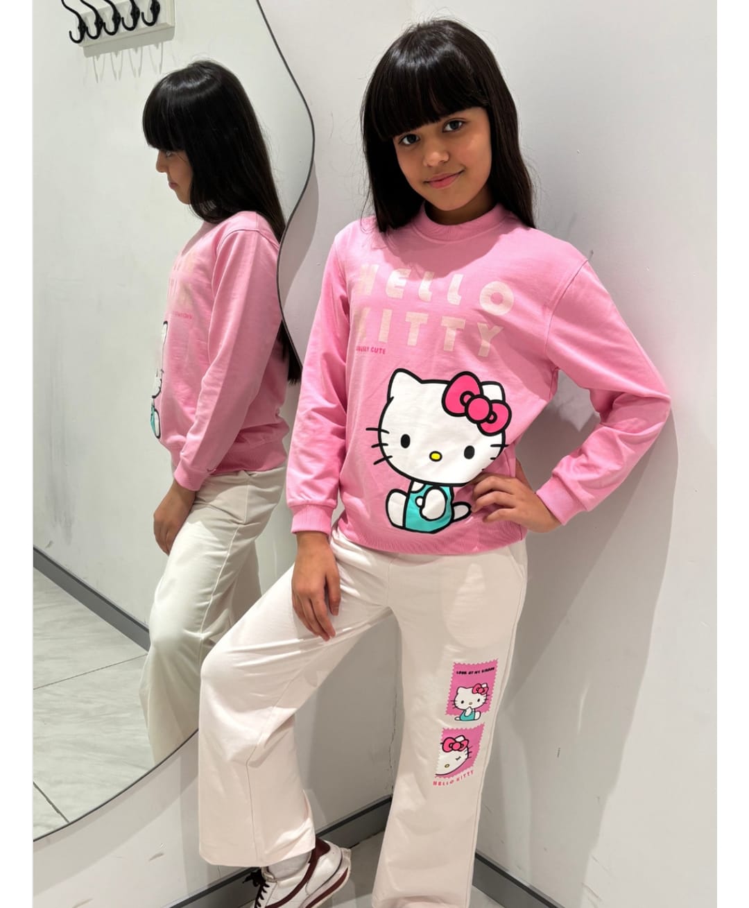 Nap Chief Cotton Blend Knit Hello Kitty Featuring Full Sleeves Character Printed Winter Sweatshirt & Pants Set - Pink-image-14