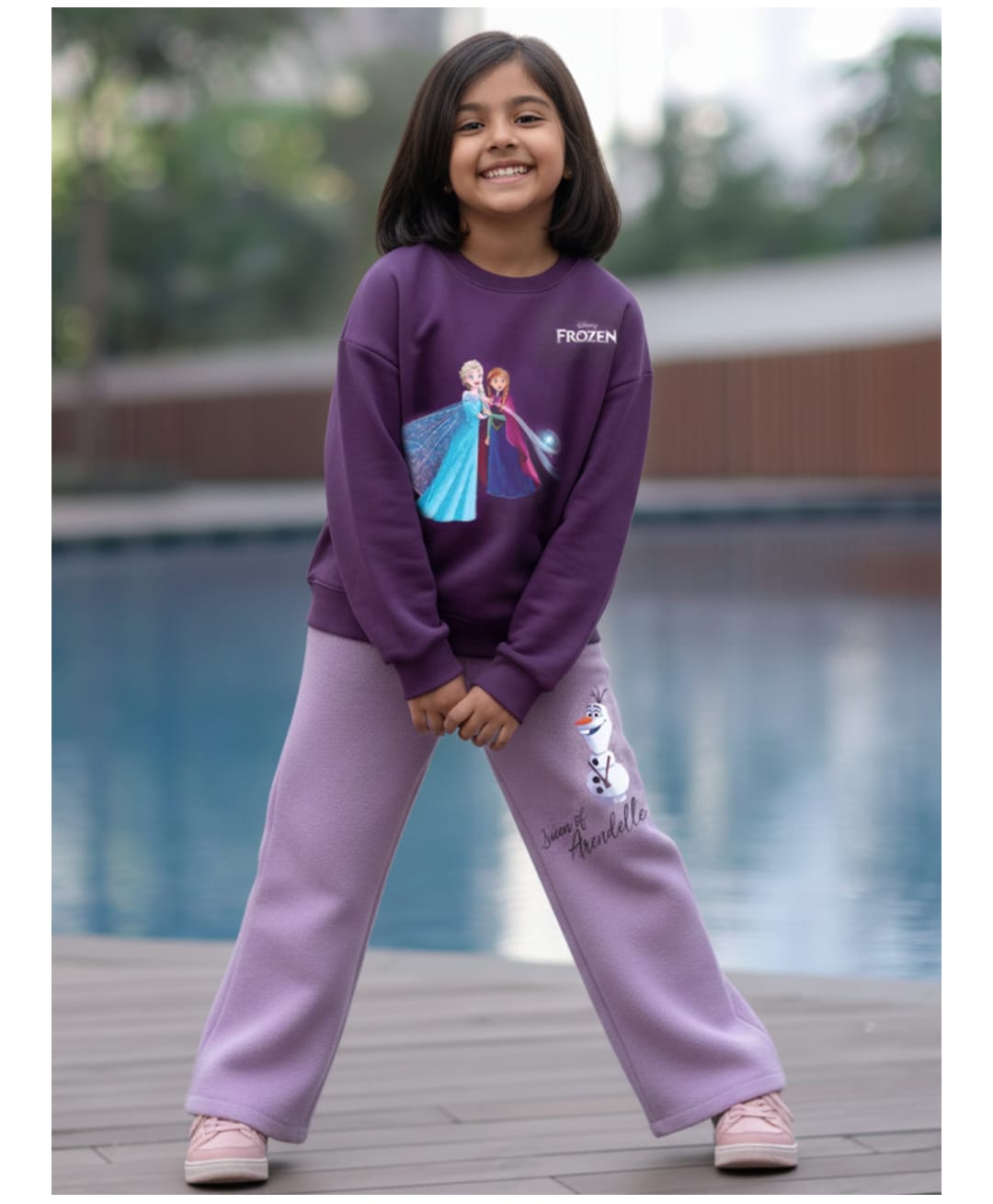 Nap Chief Cotton Blend Knit Disney Frozen Featuring Full Sleeves Elsa & Anna Printed Winter Sweatshirt & Pants Set - Purple Heather-image-7