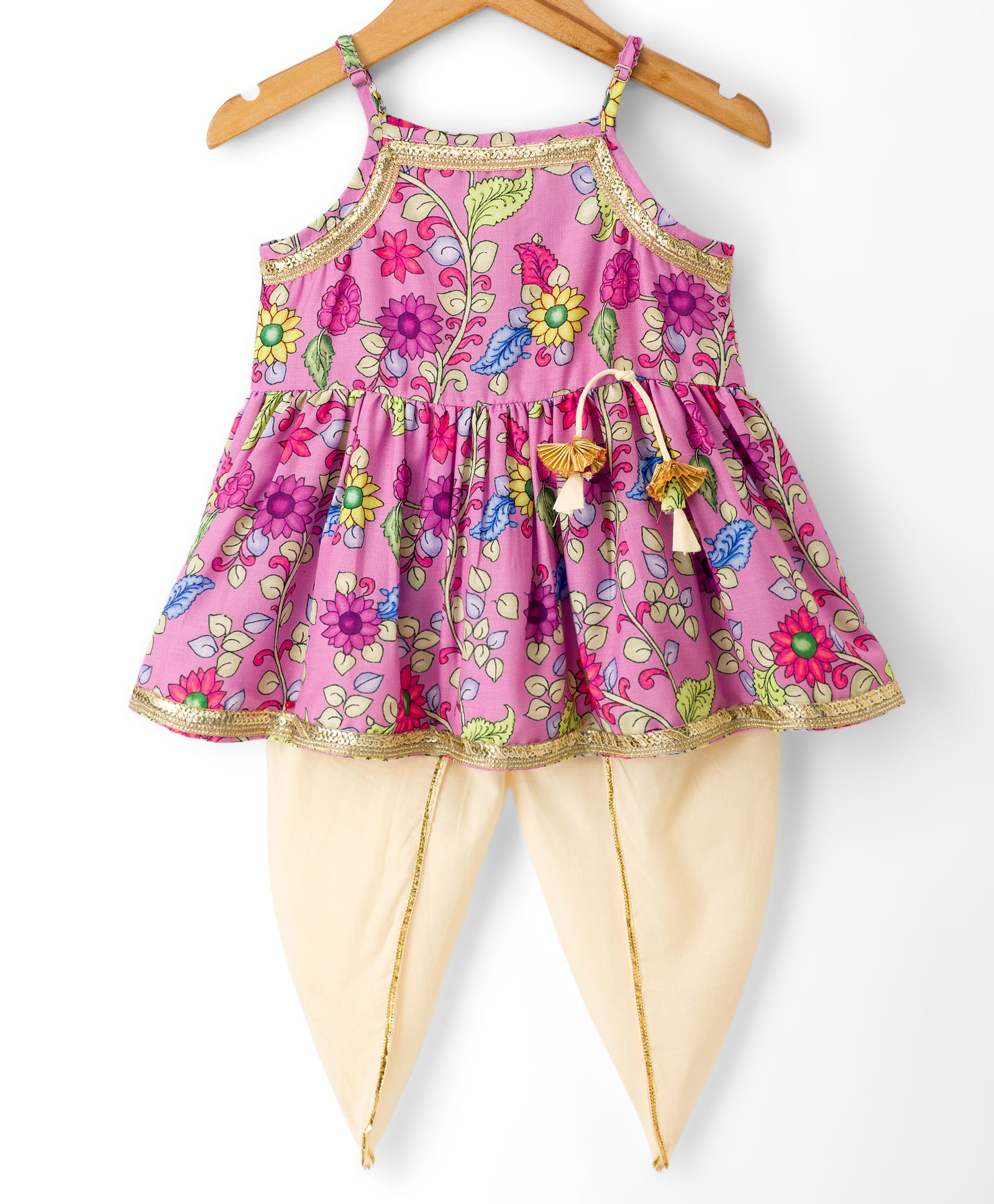 Saka Designs Cotton Woven Sleeveless Kurti Dhoti Set with Floral Print - Multicolor-image-41