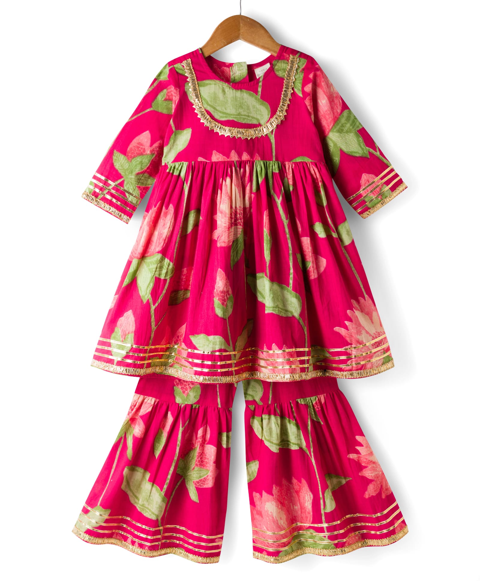 Saka Designs Cotton Woven Three Forth Sleeves Floral Printed Kurti & Gharara Set - Red-image-8