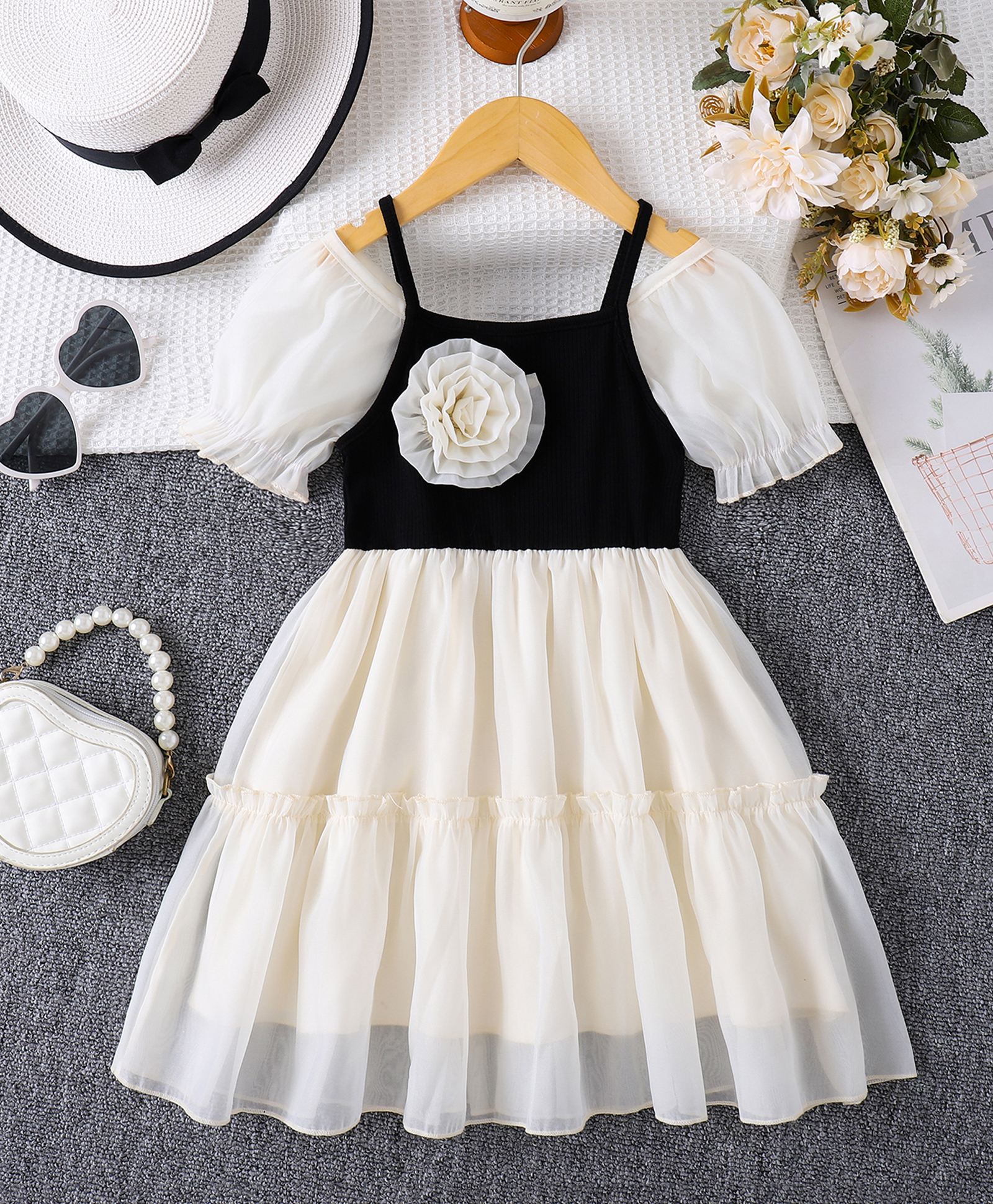 Mark & Mia Half Sleeves Party Dress With Floral Applique - Cream-picture-10