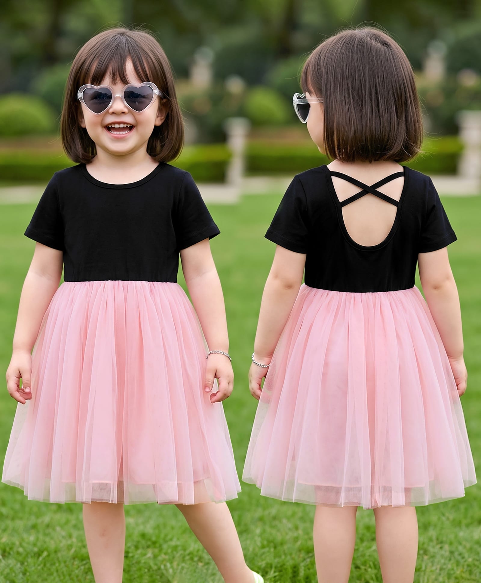 Mark & Mia Half Sleeves Solid Party Dress - Black & Pink-image-4