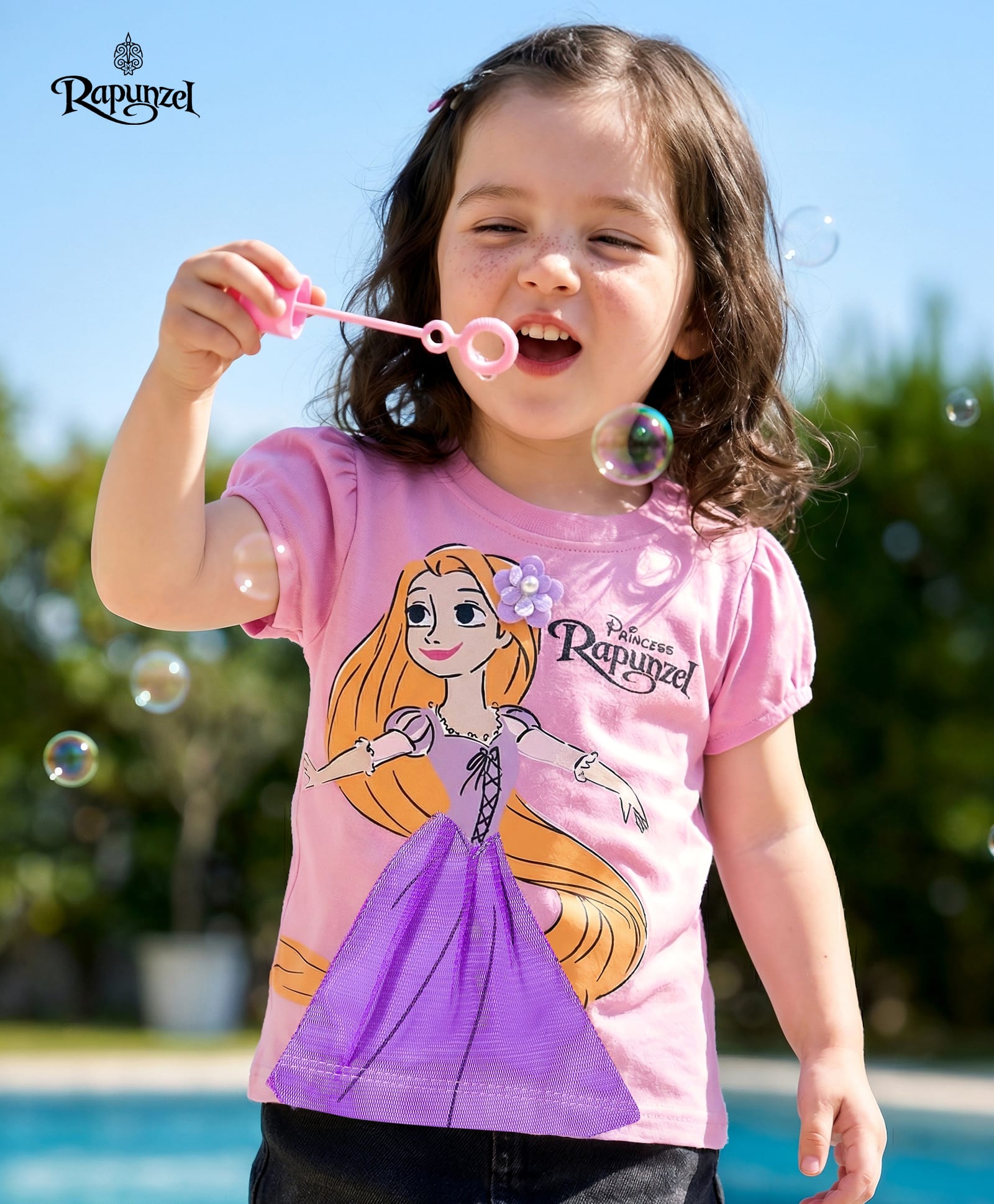 Babyhug Disney Single Jersey Knit Half Sleeves T-Shirt With Rapunzel Graphics - Pink-picture-26