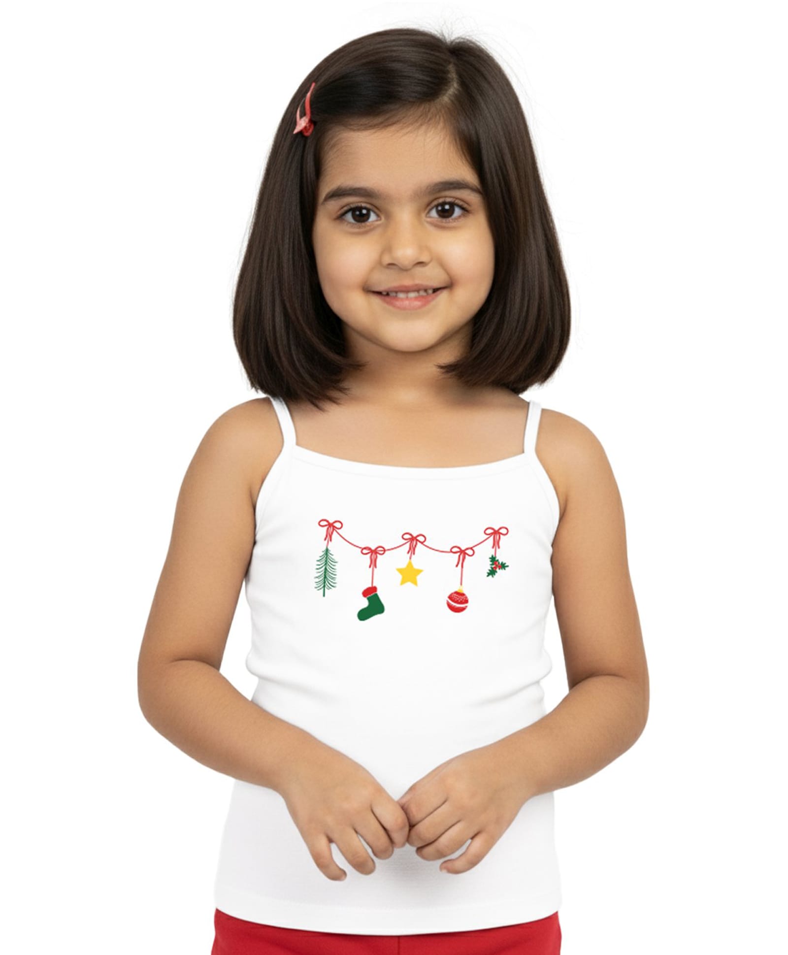 Plan B Cotton Knit Christmas Theme Sleeveless Christmas Tree Printed Camisoles - White-picture-21
