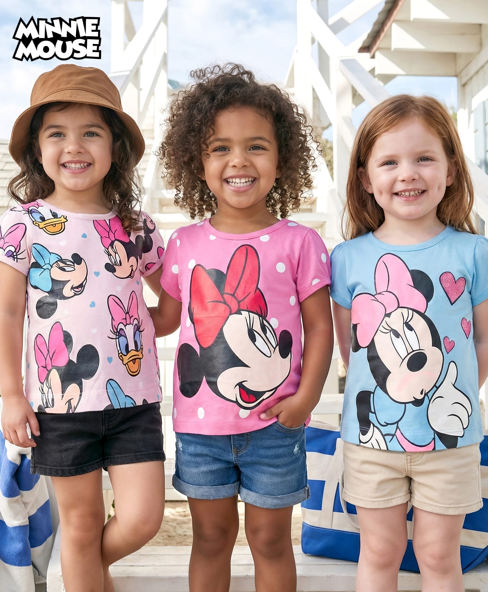 Babyhug Disney Single Jersey Knit Half Sleeves T-Shirts With Minnie Mouse Graphics Pack of 3 - Pink Blue & White-picture-13