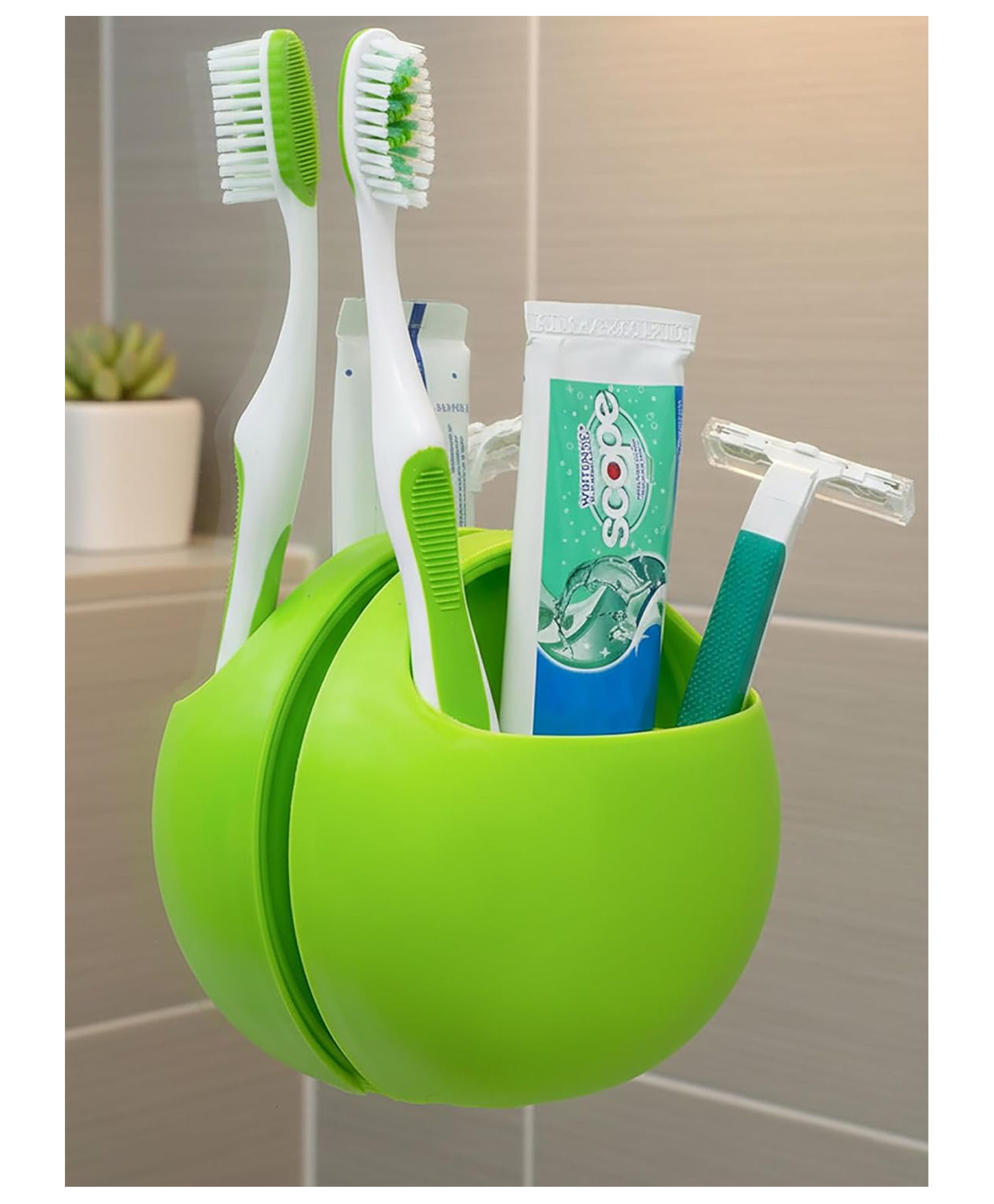 Cute Egg Design Toothbrush Holder Suction Cup Toothbrush Rack with Sucker Hooks Wall-Mounted Cup & Organizer for Bathroom & Kitchen Storage - Green-image-27