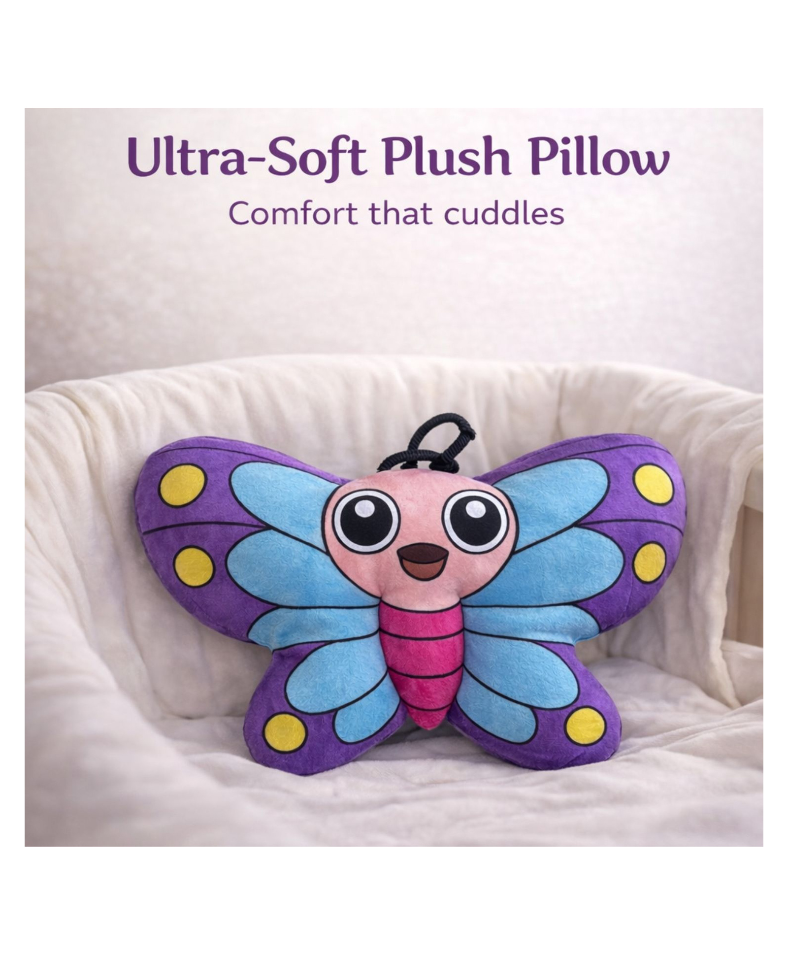 Neonatecare Butterfly Soft Toy Pillow | Ultra-Soft Plush Baby Pillow | Non-Toxic & Gentle for Kids - Butterfly Pillow
