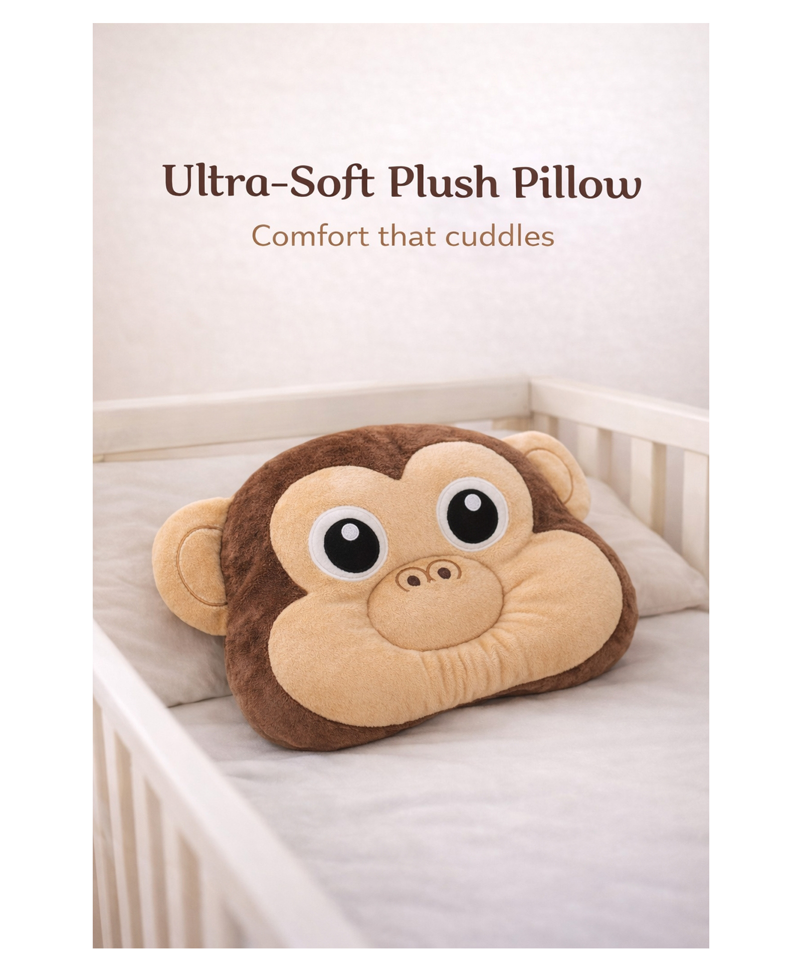 Neonatecare Cute Monkey Pillow | Ultra-Soft Plush Baby Pillow | Non-Toxic & Gentle for Kids - Monkey Pillow-picture-3