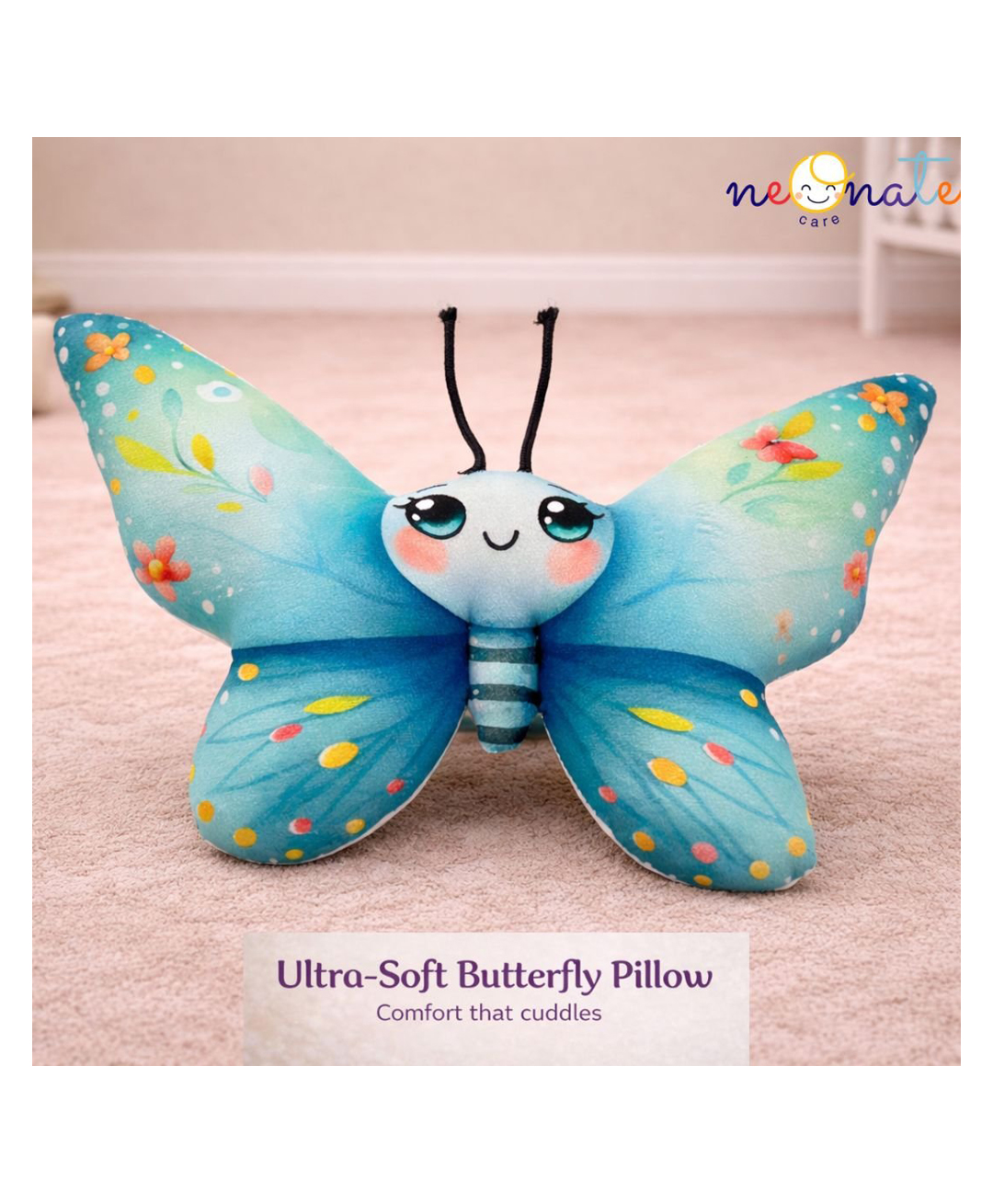 NeonateCare Neonatecare Butterfly Soft Toy Pillow | Ultra-Soft Plush Baby Pillow | Non-Toxic & Gentle for Kids - Green Butterfly Pillow-picture-25