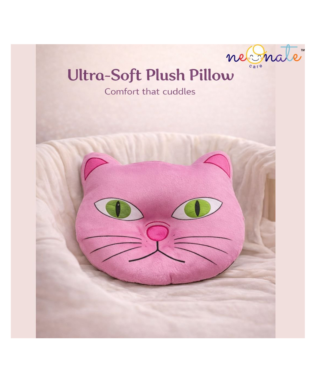 NeonateCare Neonatecare Butterfly Soft Toy Pillow | Ultra-Soft Plush Baby Pillow | Non-Toxic & Gentle for Kids - Pink Cat Pillow-image-9