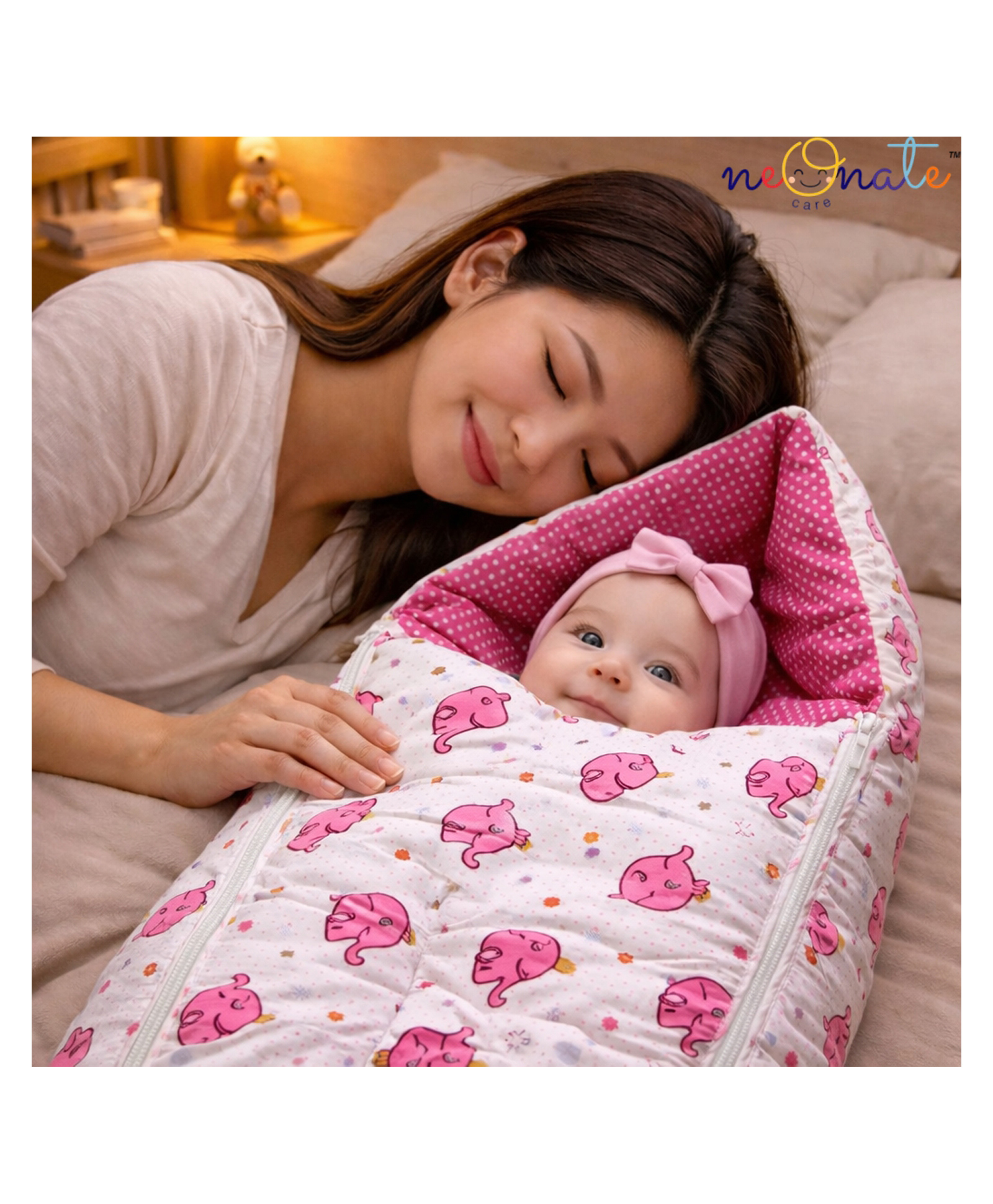 NeonateCare Baby Sleeping Cum Carrying Bag - pink elephant sleeping bag-picture-20