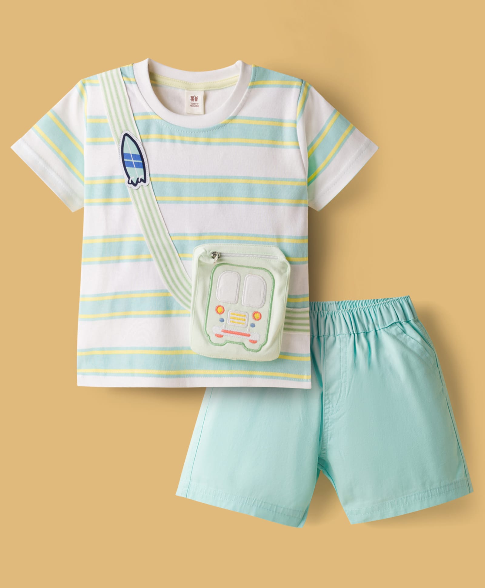 ToffyHouse Interlock Knit Half Sleeves T-Shirt & Shorts Set with Applique - White-picture-8