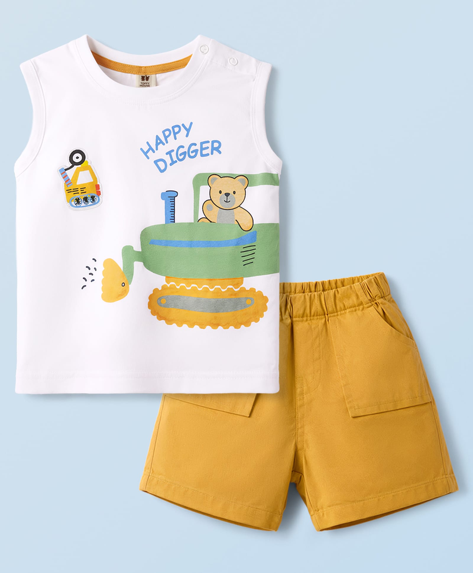ToffyHouse Interlock Knit Sleeveless T-Shirt & Shorts Set with Vehicle Print - White-picture-26
