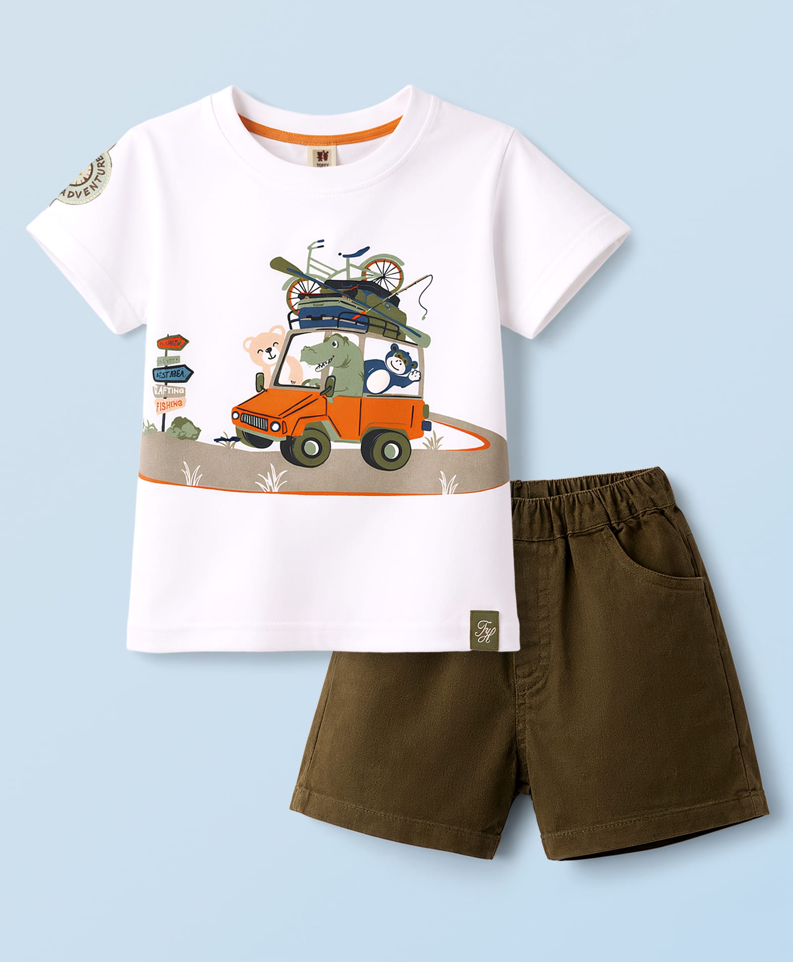 ToffyHouse Interlock Knit Half Sleeves T-Shirt & Shorts Set with Animal Print - White-image-42