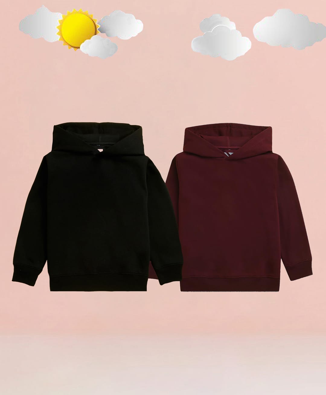 NUSYL Fleece Knit Pack Of 2 Full Sleeves Solid Light Winter Hoodie - Black & Burgundy-picture-11