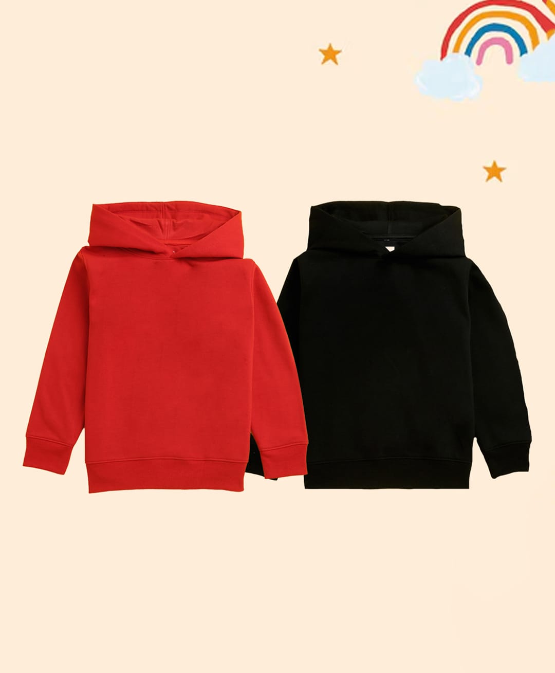 NUSYL Fleece Knit Pack Of 2 Full Sleeves Solid Light Winter Hoodies - Red And Black-image-39