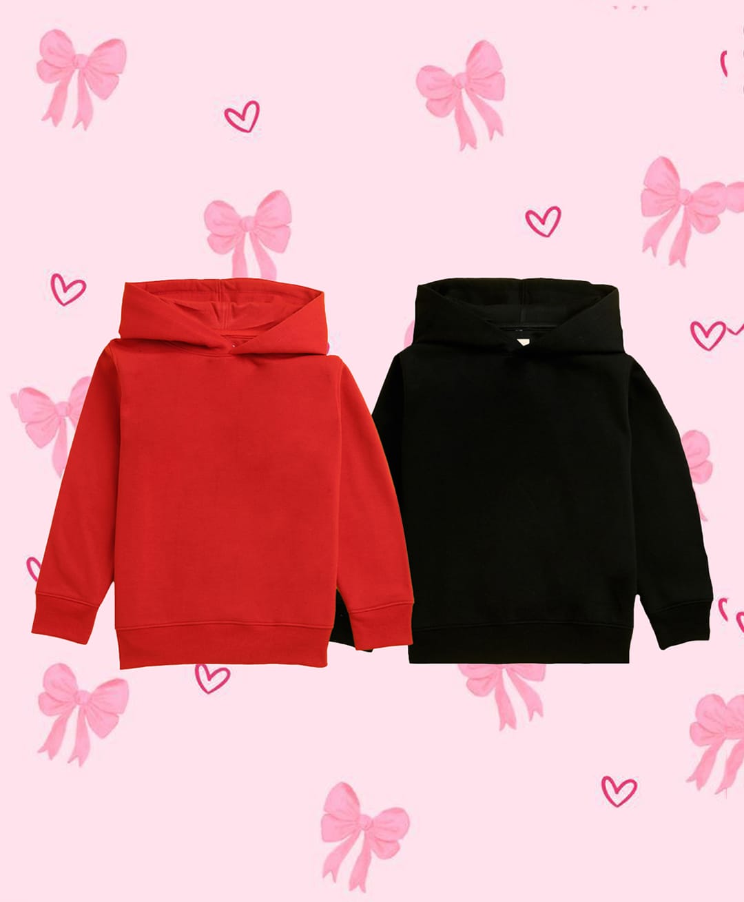 NUSYL Fleece Knit Pack Of 2 Full Sleeves Solid Light Winter Hoodies - Red & Black-picture-23