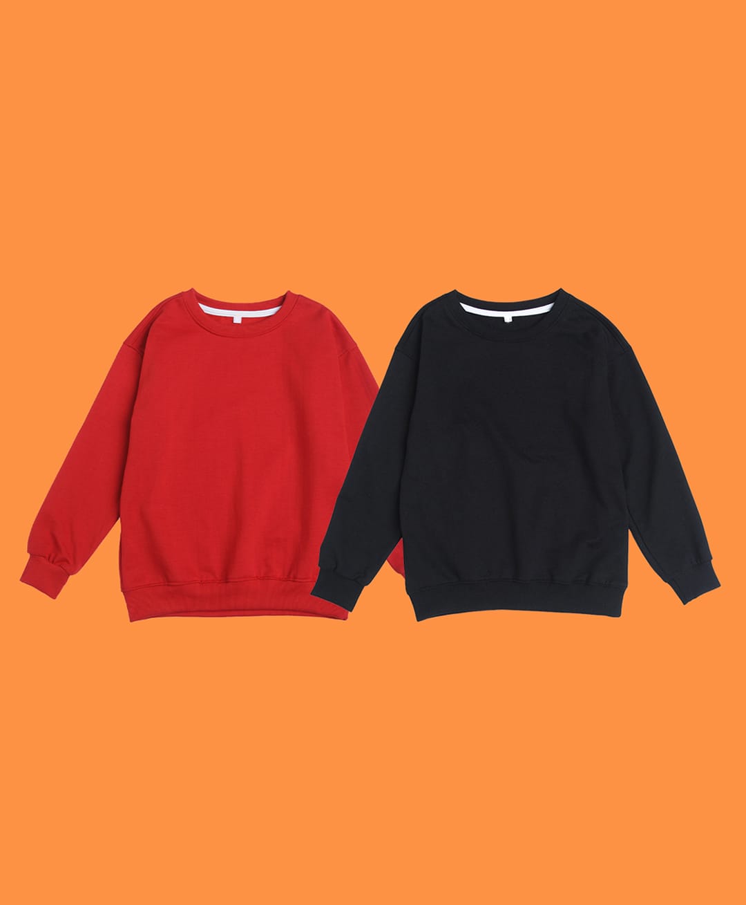 NUSYL Fleece Knit Pack Of 2 Full Sleeves Solid Light Winter Sweatshirts - Black & Red-picture-13