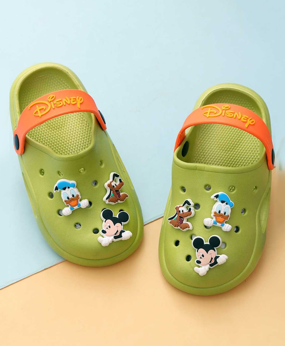 Yellow Bee Disney Mickey Mouse & Friends Featuring Characters Applique Detailed Perforated Slingback Clogs - Green-image-17
