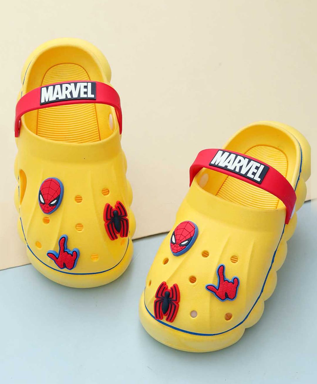 Yellow Bee Marvel Featuring Spider Man Applique Detailed Perforated Slingback Clogs - Yellow-picture-25