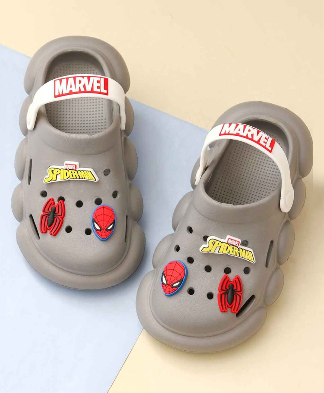 Yellow Bee Marvel Featuring Spider Man Applique Detailed Perforated Slingback Clogs - Grey-image-24