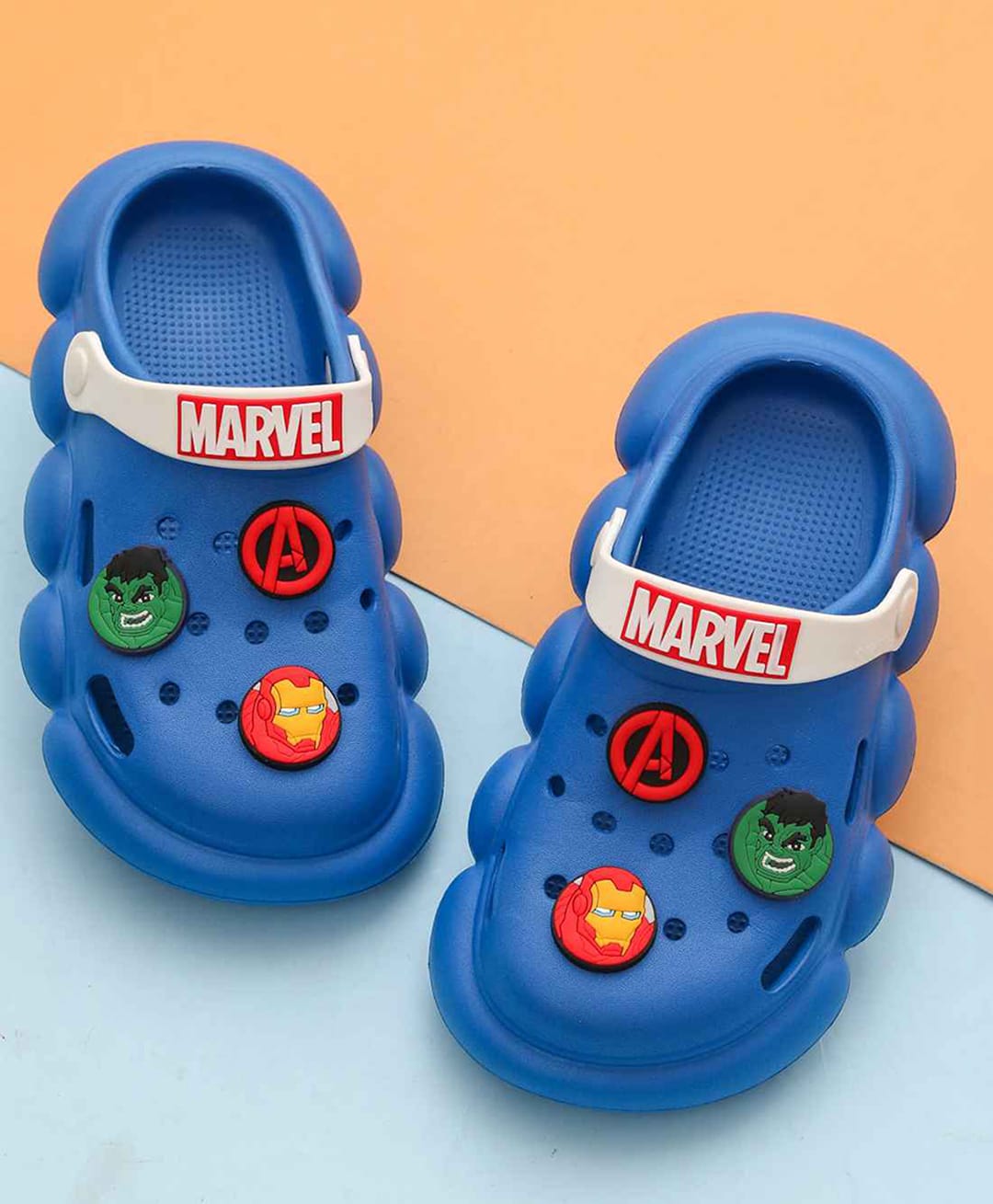 Yellow Bee Marvel Avengers Featuring Characters Applique Detailed Perforated Slingback Clogs - Blue-image-33
