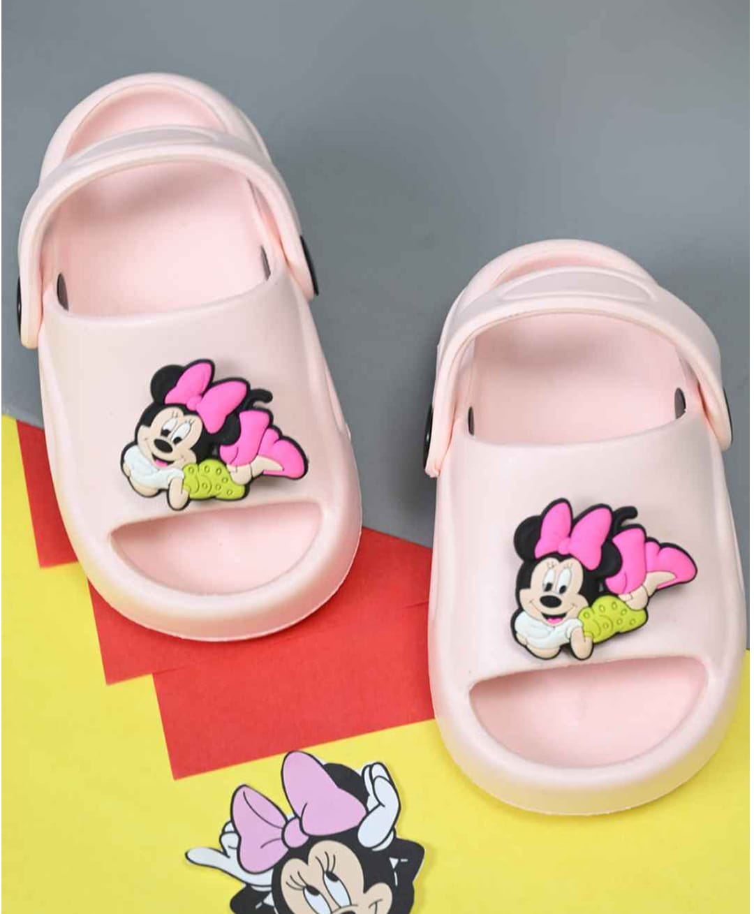Yellow Bee Solid Back Sling Clogs With Disney Mickey & Friends Featuring Minnie Mouse Character Rotating Charms - Pink-picture-30