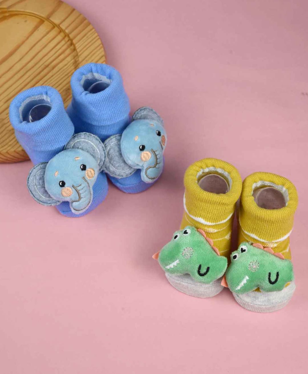 Yellow Bee Pack Of 2 Elephant & Dinosaur Applique Detailed Socks - Multi Color-picture-42