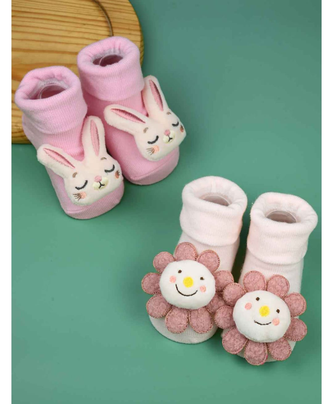 Yellow Bee Pack Of 2 Bunny & Floral Applique Detailed Socks - Pink & Peach-picture-19