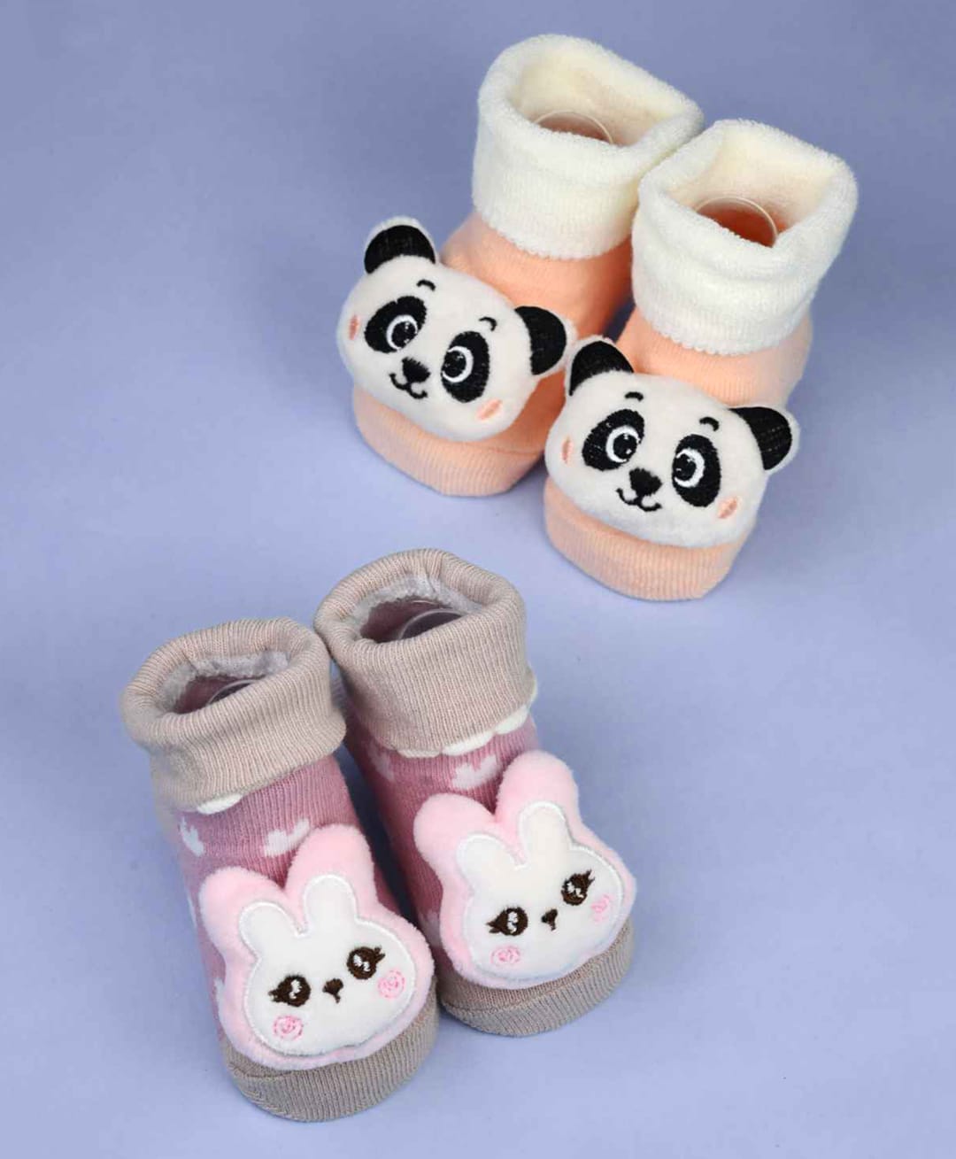 Yellow Bee Pack Of 2 Panda & Bunny Applique Detailed Socks - Multi Colour-image-49
