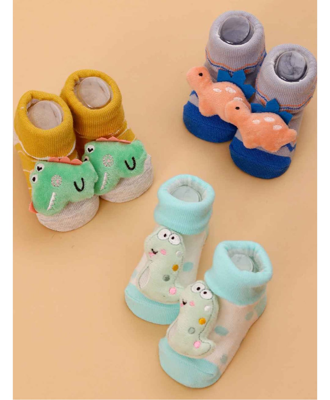 Yellow Bee Pack Of 3 Snake & Dinosaur Applique Detailed Socks - Multi Colour-image-5