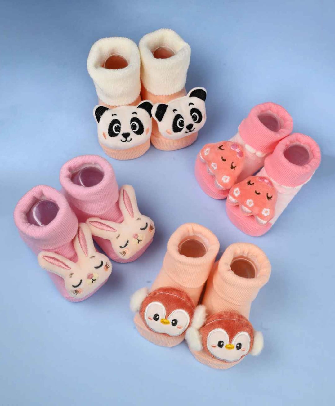 Yellow Bee Cotton Knit Pack Of 4 Animal & Octopus 3D Applique Detailed Socks - Multi Colour-picture-16