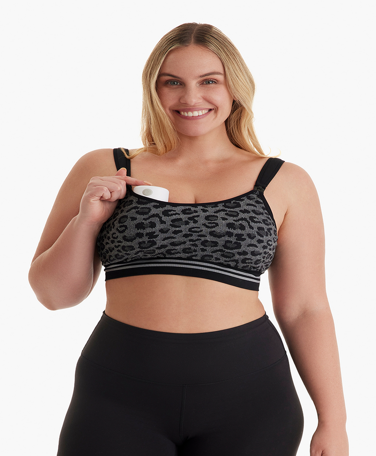 Momcozy Leopard Pattern Printed Hands Free Pumping Bra - Leopard Black-image-35