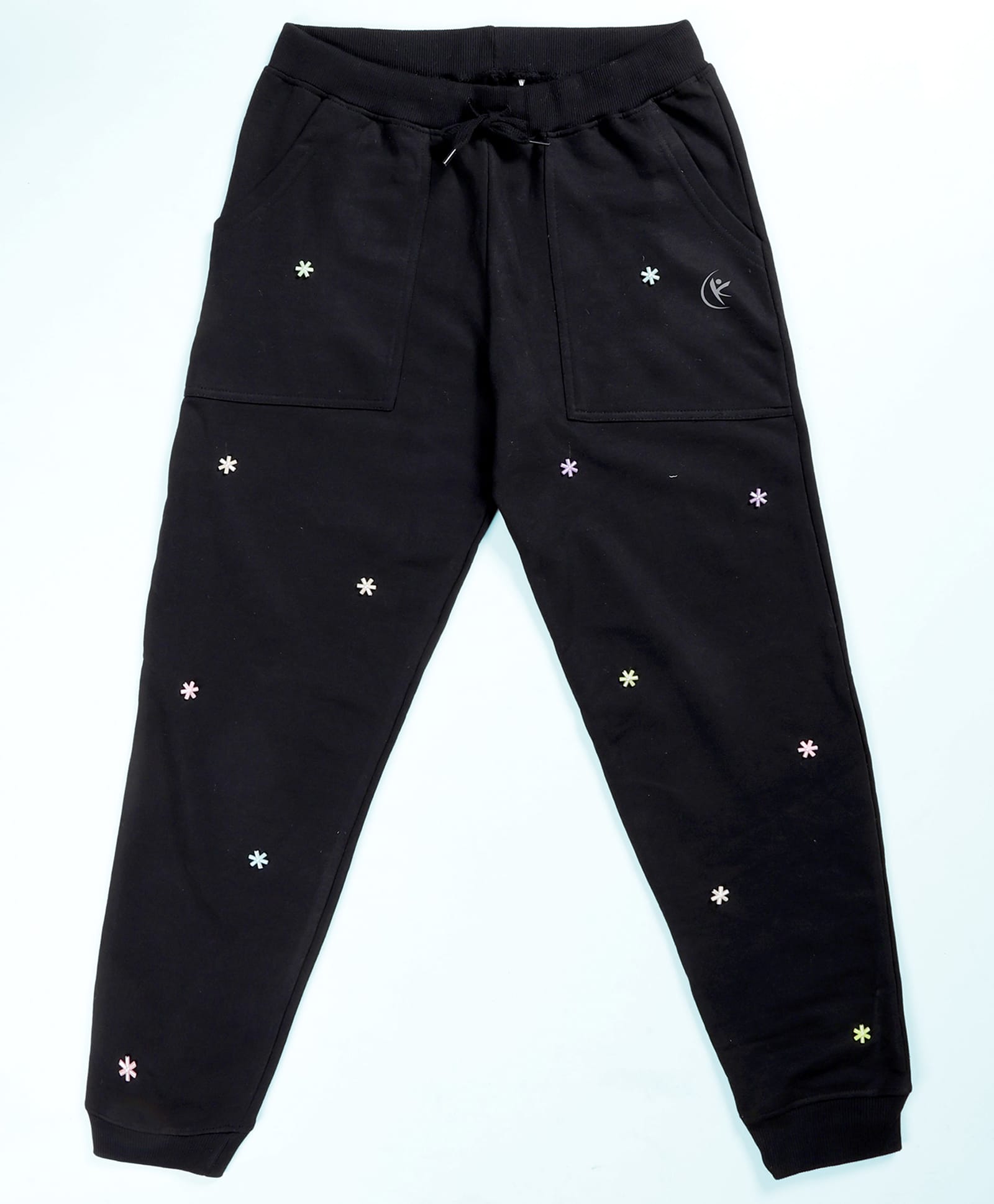Kiddopanti Cotton Fleece Knit Floral Applique Detailed Joggers - Black-picture-25