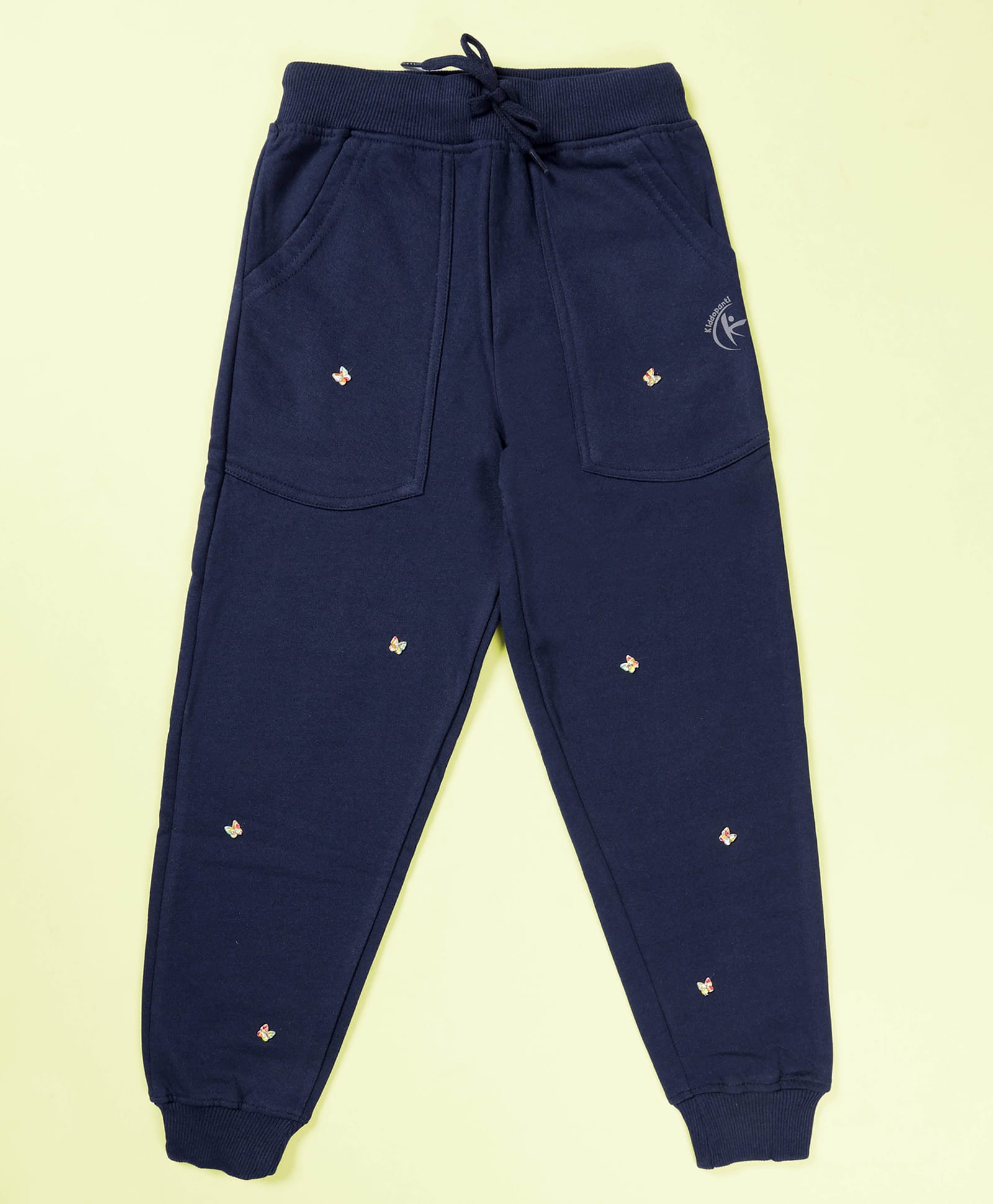 Kiddopanti Cotton Fleece Knit Floral Applique Detailed Joggers - Navy Blue-picture-11