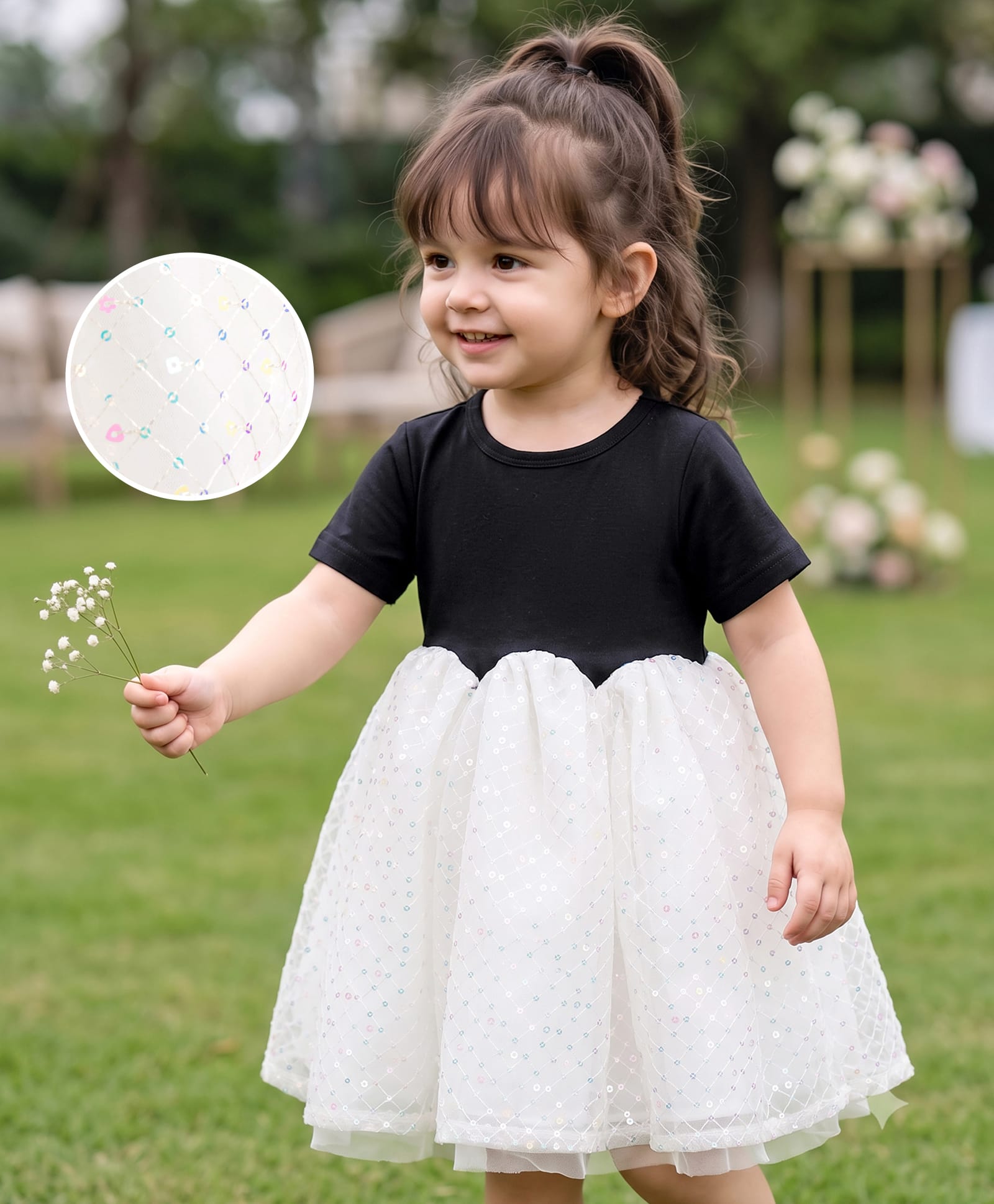 Mark & Mia Woven Half Sleeves Party Dress with Sequin Detailing- Black-image-29