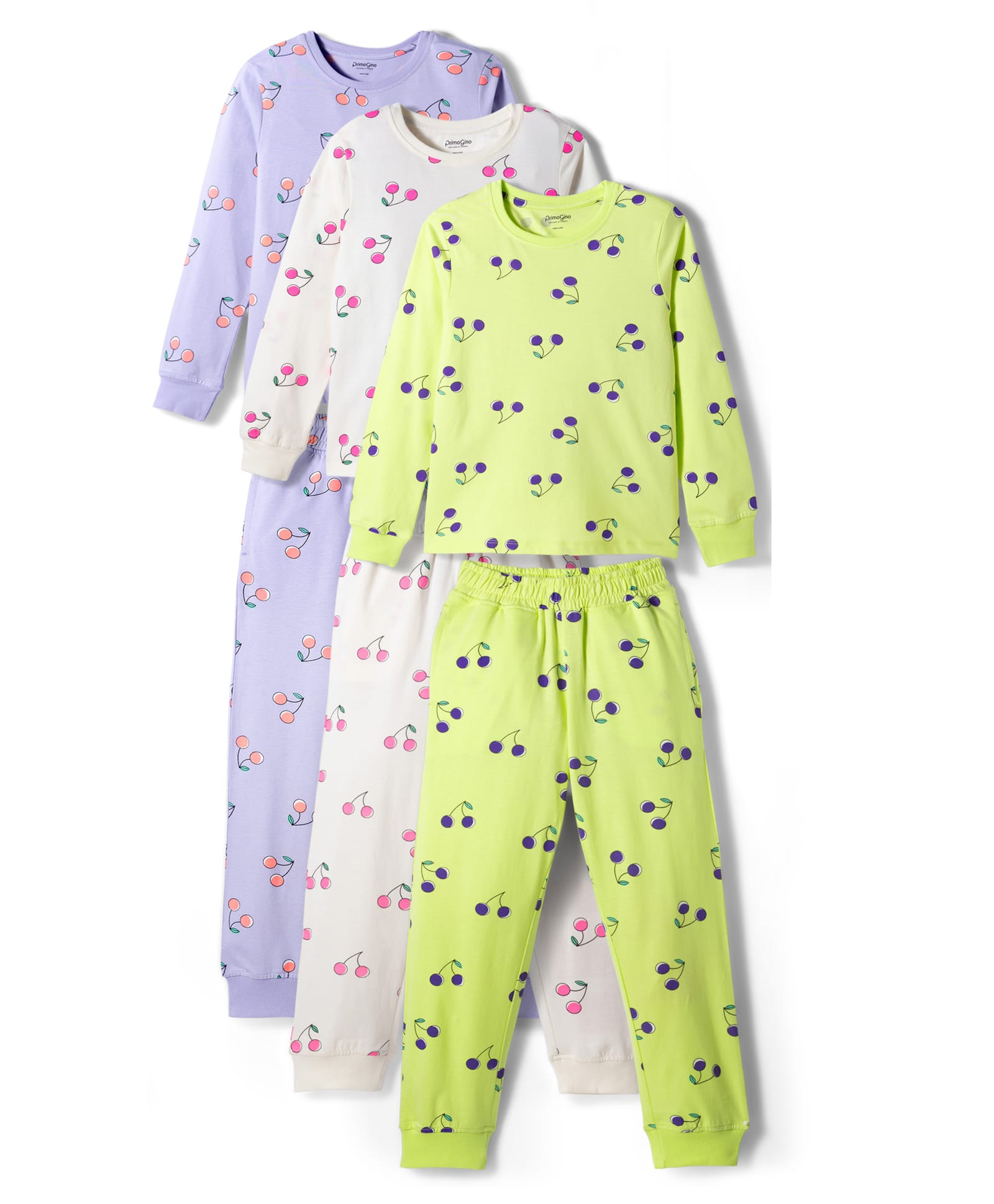 Primo Gino 100% Cotton Knit Full Sleeves Co-Ords T-Shirt & Pyjama Night-Suit With Tropical Theme Pack of 3 - Multicolor-image-20