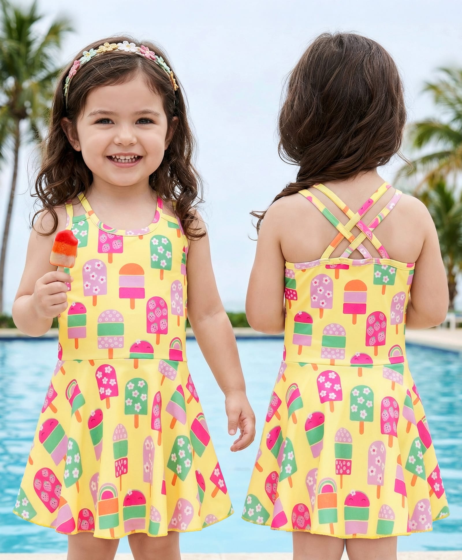 Babyhug Water Repellant Sleeveless Frock Swimsuit With Floral Print - Green-image-39