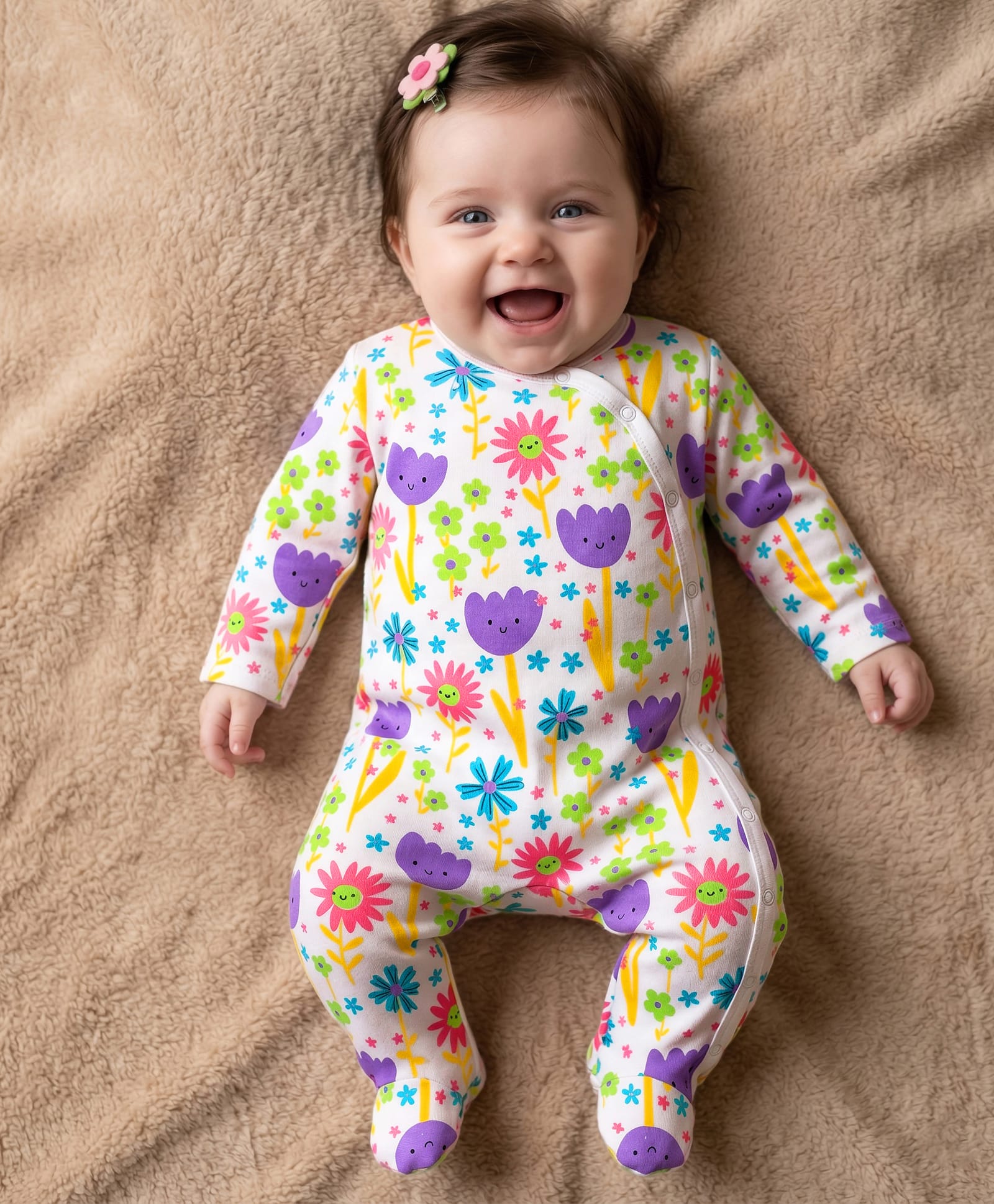 Doodle Poodle Cotton Knit Full Sleeves Footed Sleep Suit With Floral Print - White-picture-15