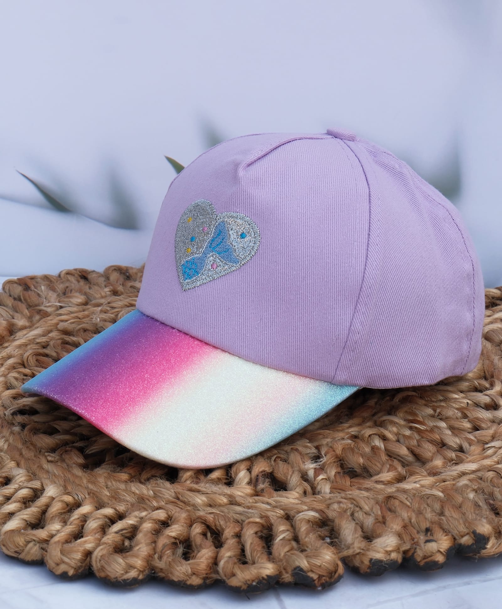 dukiekooky glitter embellished quaver note in heart embroidered baseball cap - dark pink - circumference - 54 cms