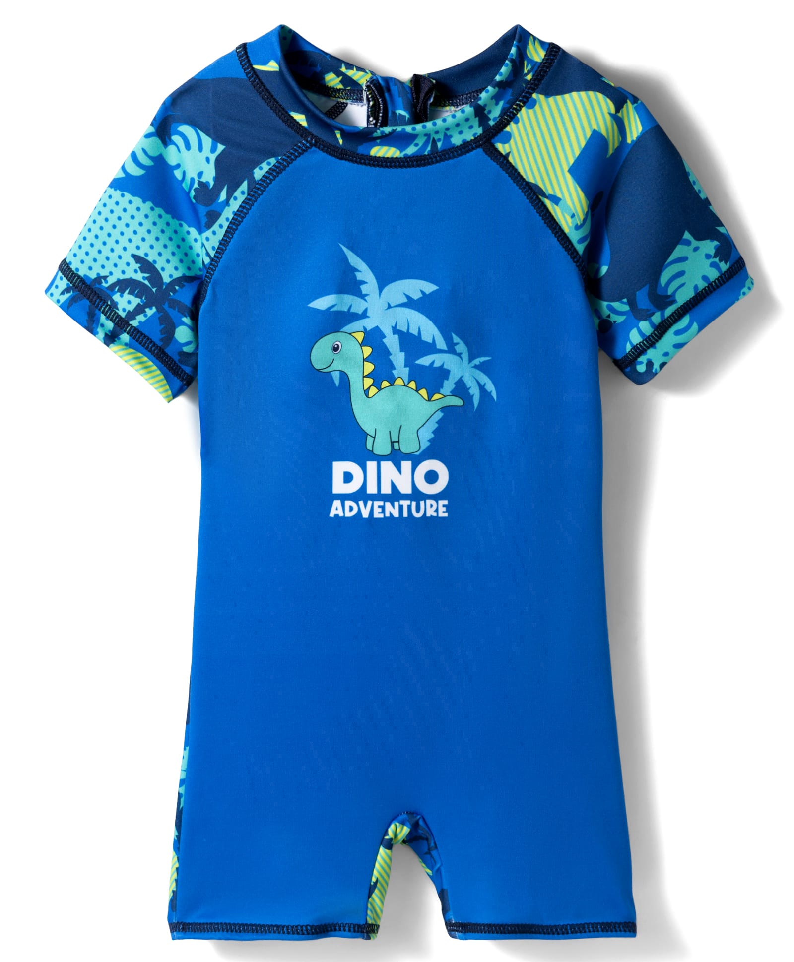 Babyhug Water Repellent Half Raglan Sleeves Beach Theme & Dino Printed Legged Swimsuit - Blue-image-26