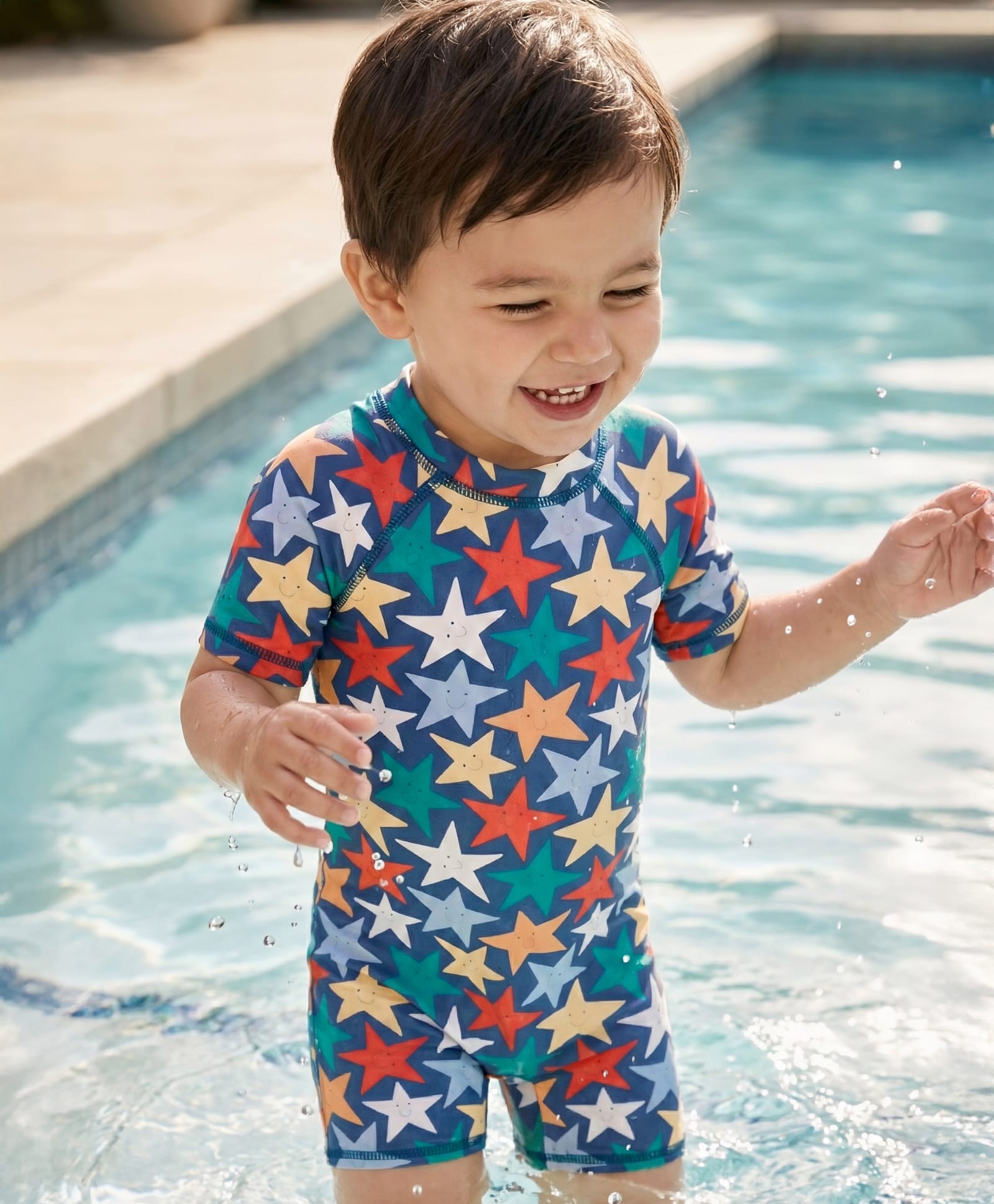 Babyhug Water Repellant Half Raglan Sleeves Legged Swimsuit With Star Print - Navy Blue-picture-21