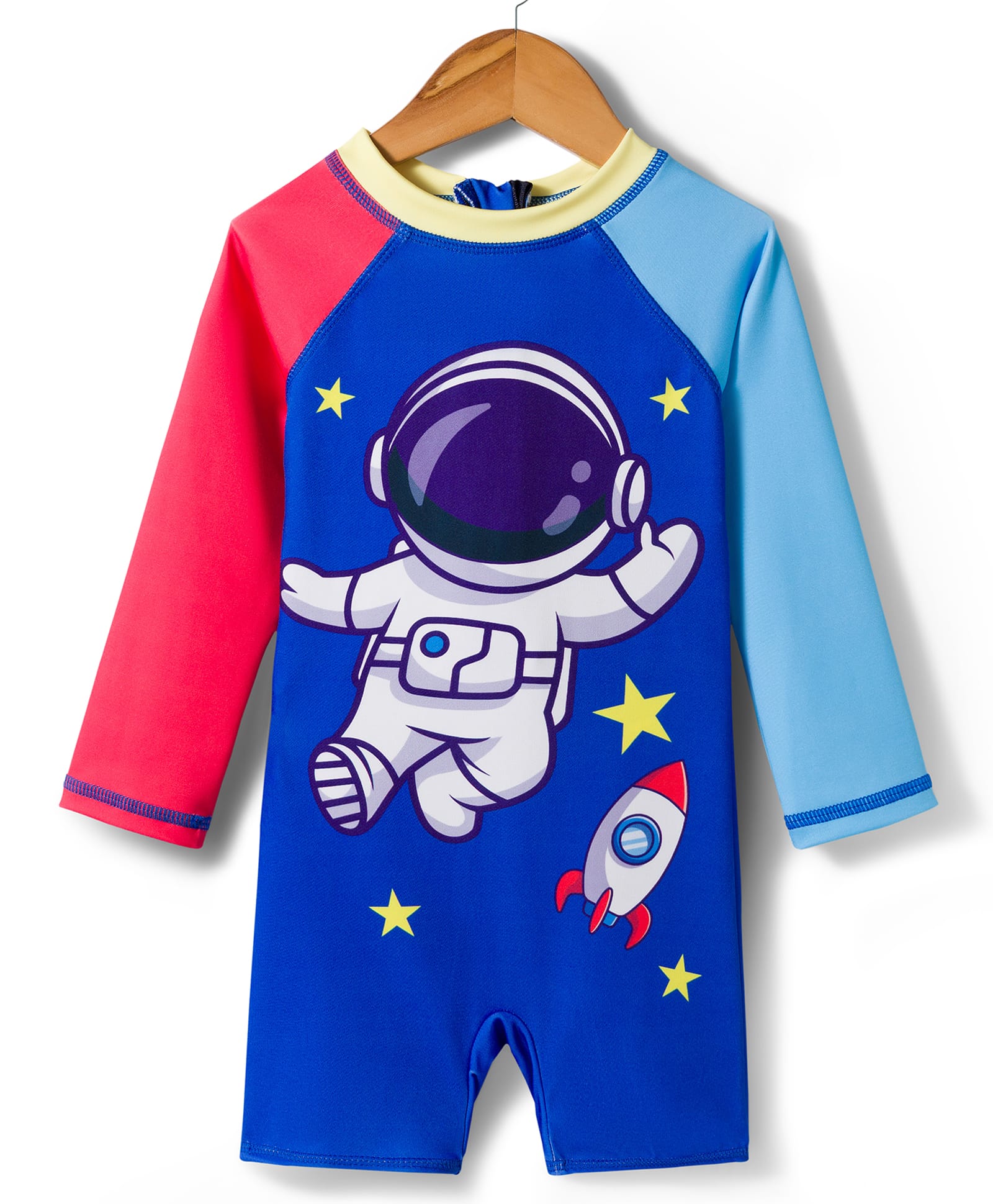 Babyhug Raglan Full Sleeves Space Theme Printed Legged Swimsuit - Blue & Red-image-39