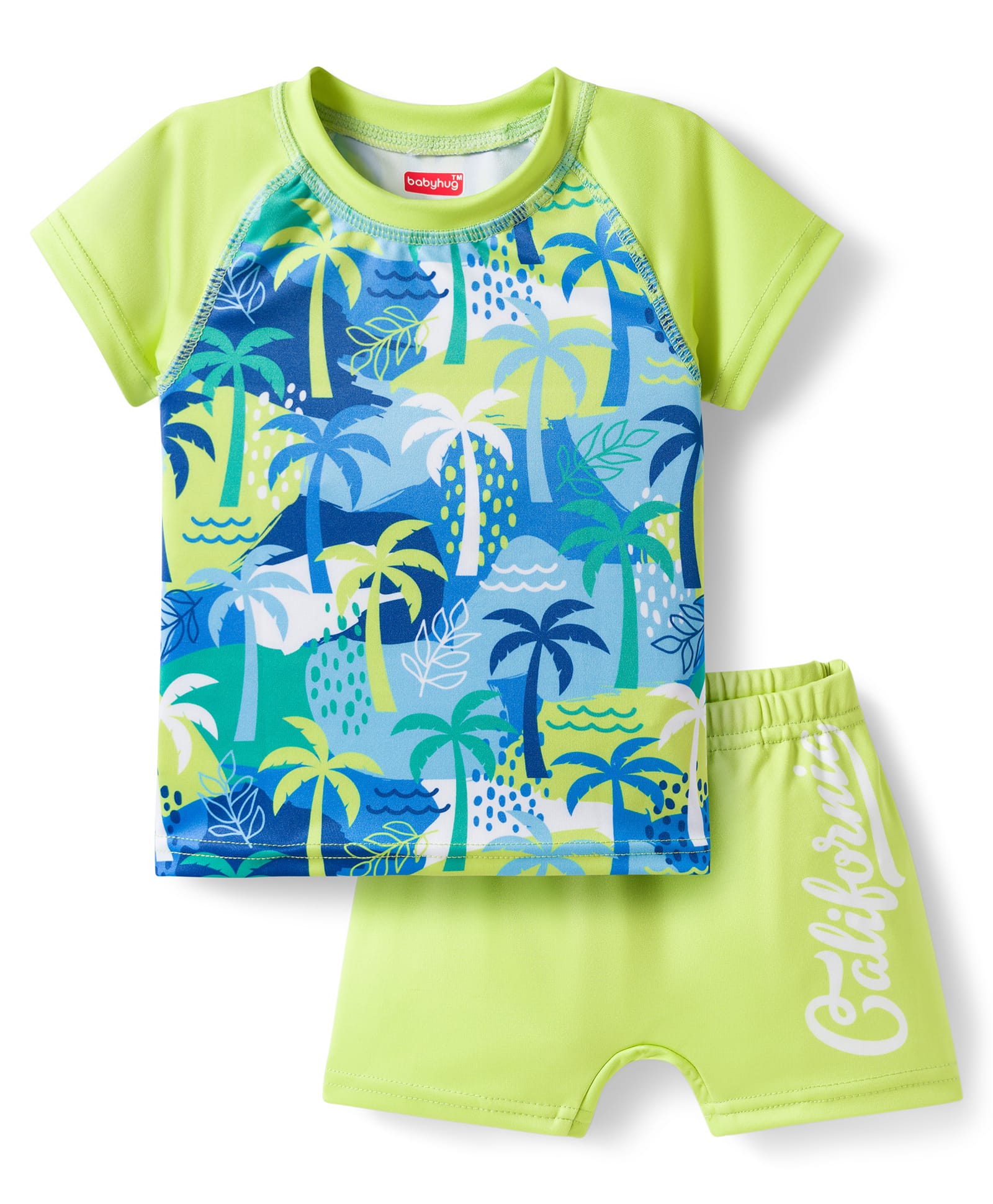 Babyhug Water Repellant Half Raglan Sleeves Tropical Theme Printed Two Piece Swimsuit - Green-image-25
