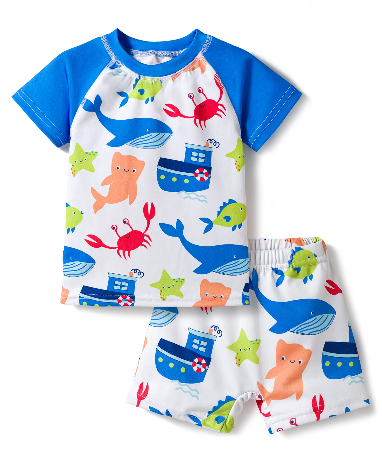 Babyhug Water Repellent Half Raglan Sleeves Sea Life Printed Two Piece Swimsuit - Blue-picture-18