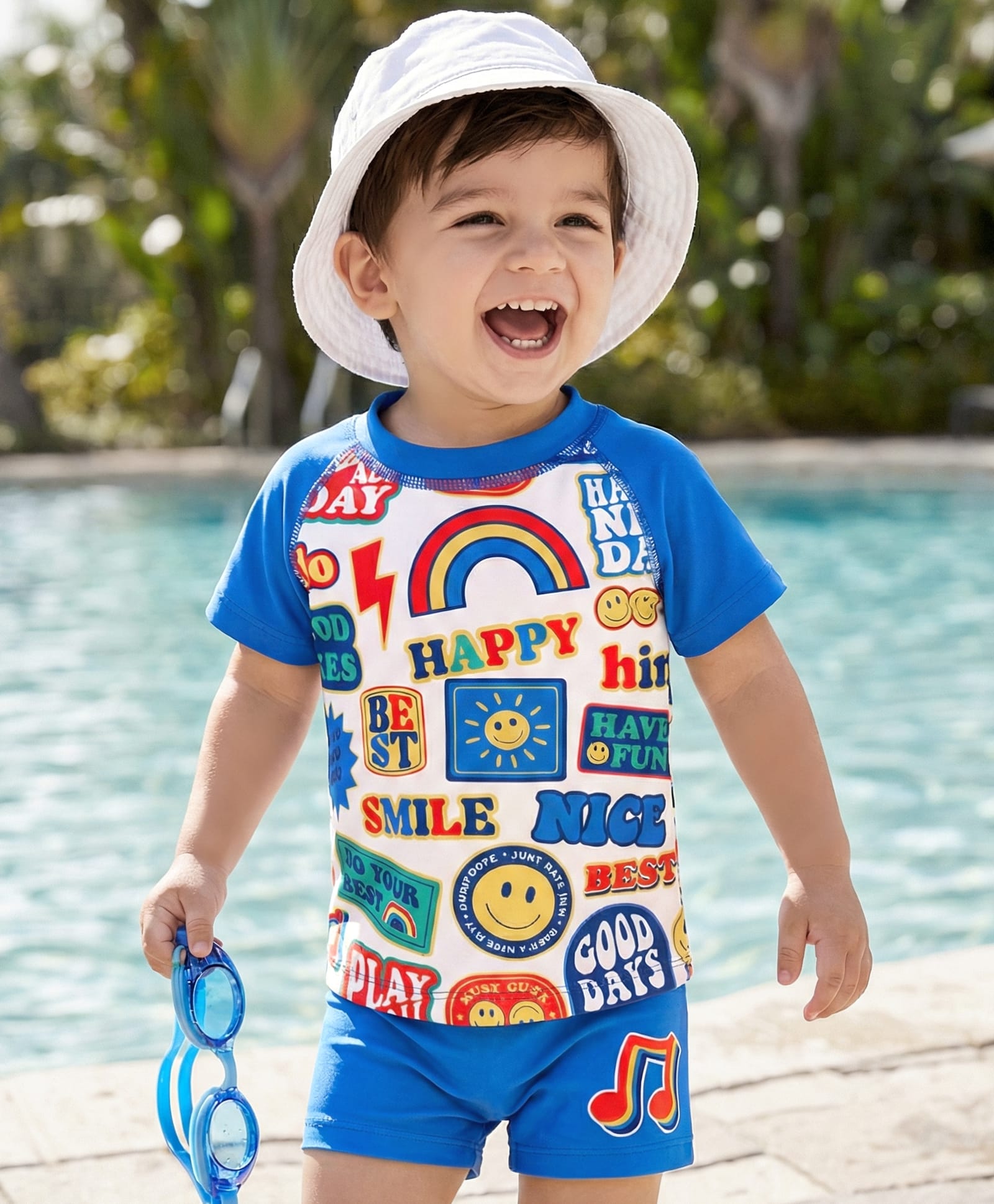 Babyhug Water Repellent Half Raglan Sleeves Printed Two Piece Swimsuit - Blue-picture-23
